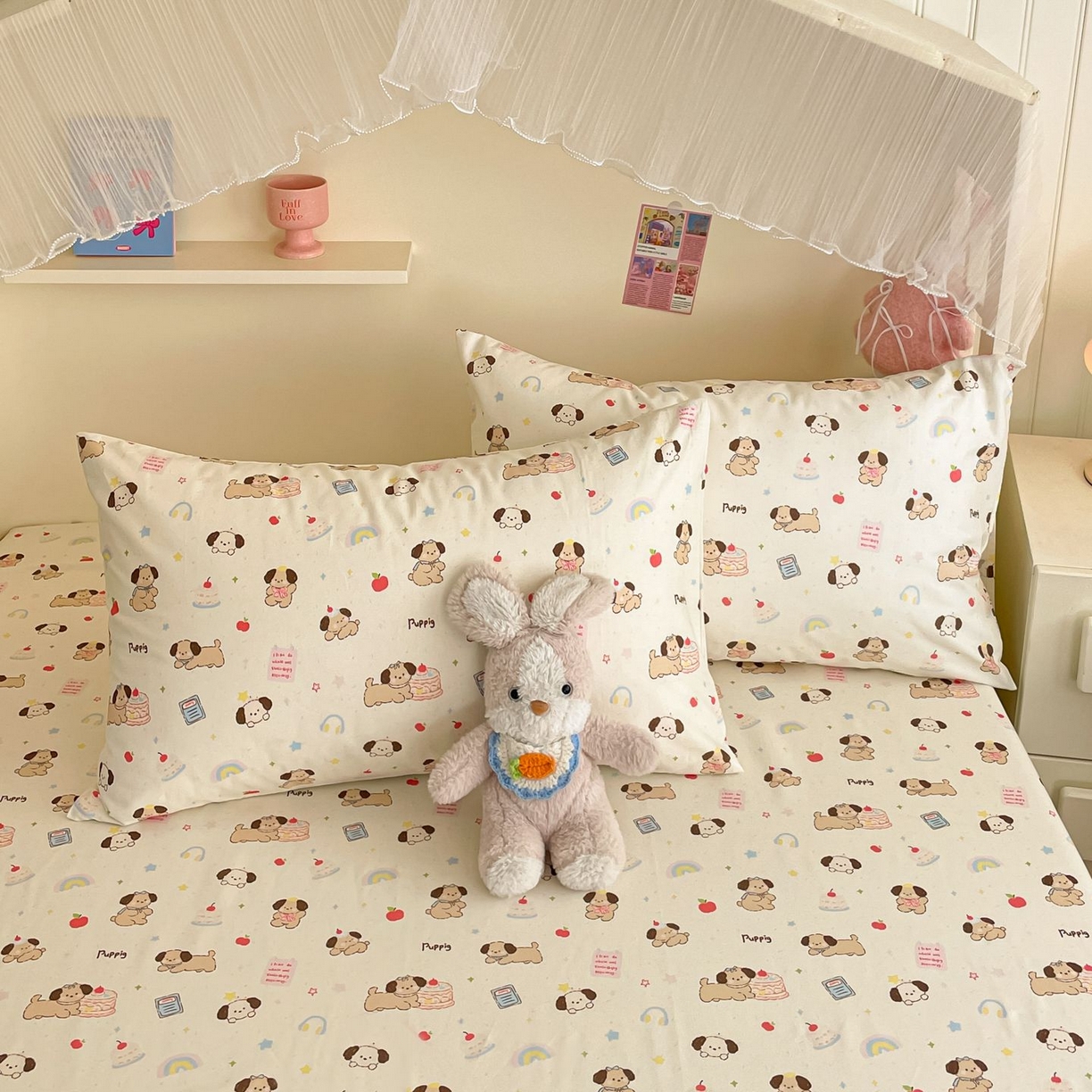 寻米 2026新款春夏全棉13070印花四件套单品系列-单枕套 奶酪小狗