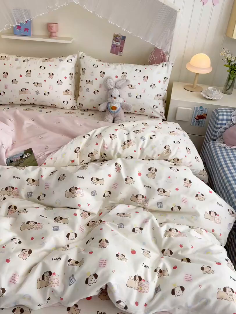 91家纺网 家纺一手货源 找家纺 寻米 2026新款春夏全棉13070印花四件套单品系列-单枕套 奶酪小狗