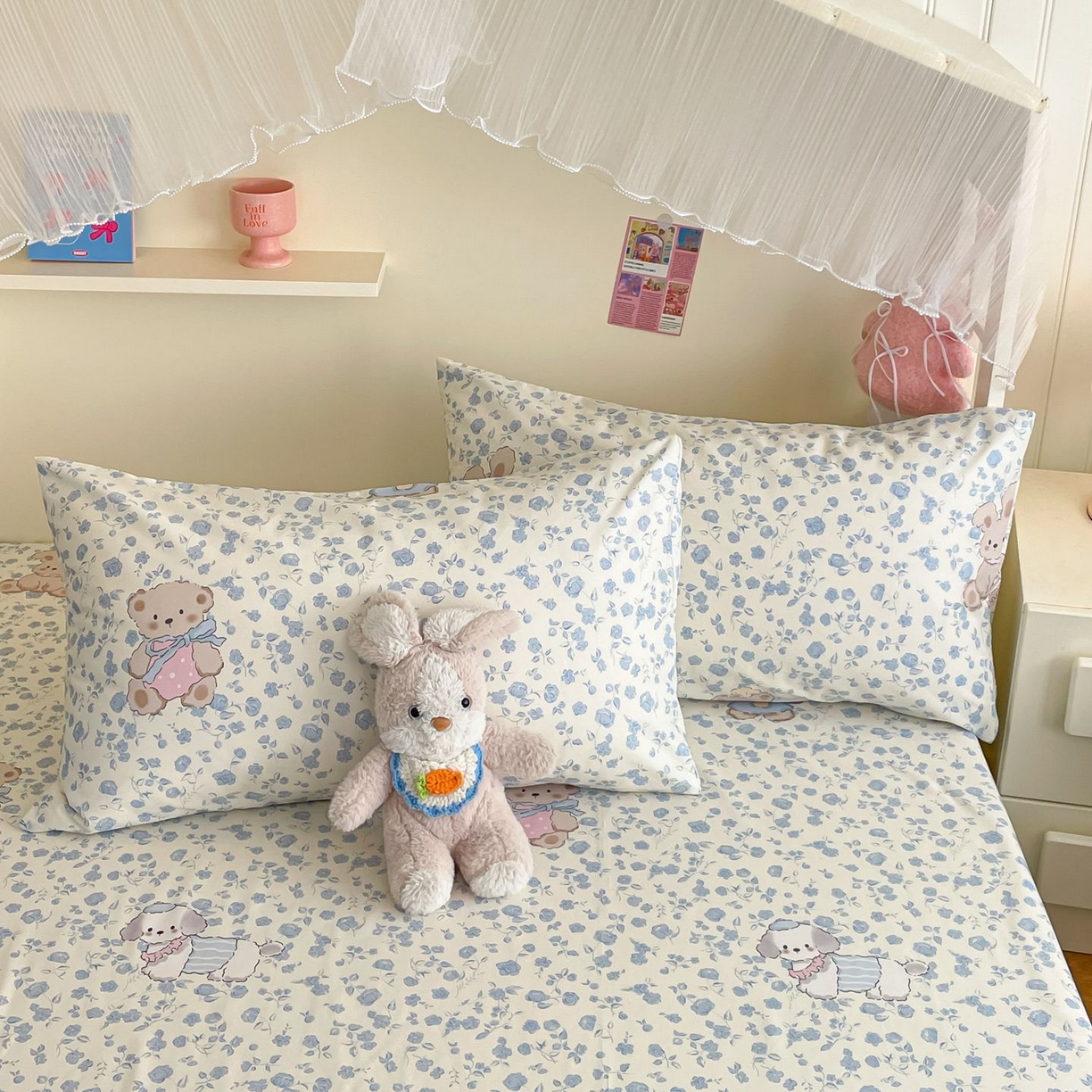 寻米 2026新款春夏全棉13070印花四件套单品系列-单枕套 甜梦小熊