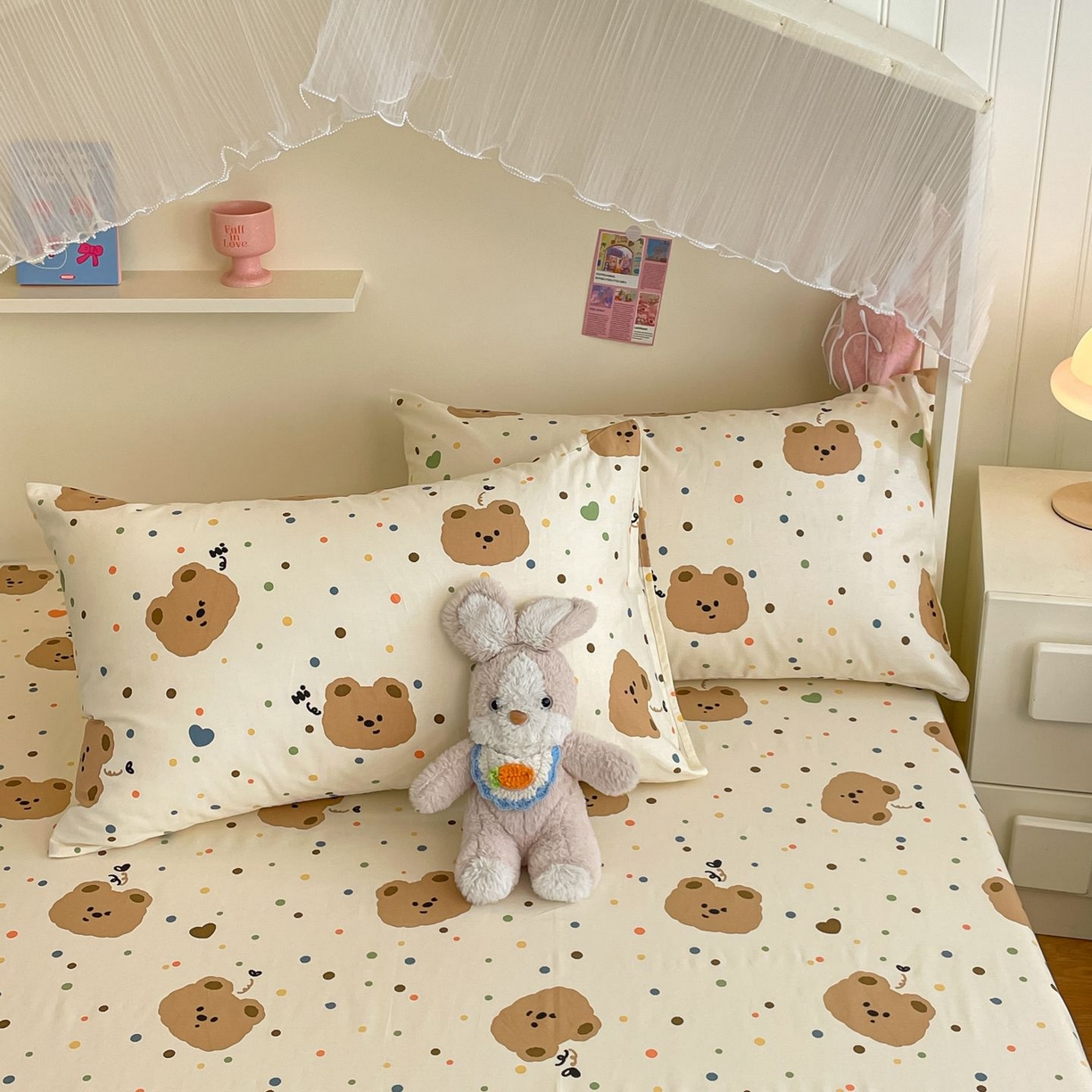 寻米 2026新款春夏全棉13070印花四件套单品系列-单枕套 小熊软糖