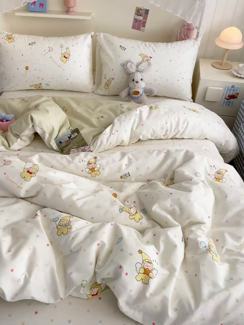 91家纺网 家纺一手货源 找家纺 寻米 2026新款春夏全棉13070印花四件套单品系列-单枕套 星星小熊