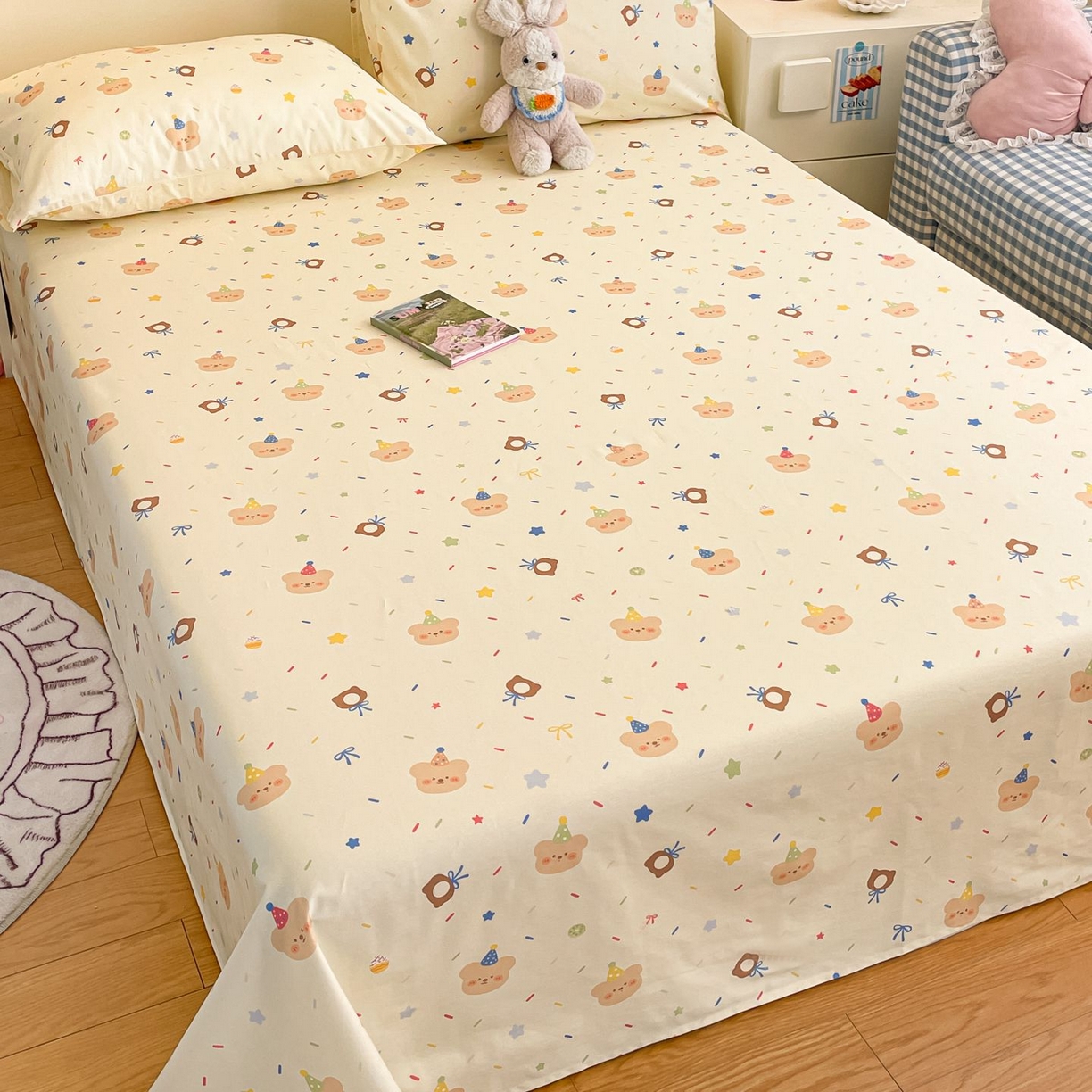 91家纺网 家纺一手货源 找家纺 寻米 2026新款春夏全棉13070印花四件套单品系列-四件套 黄油小熊