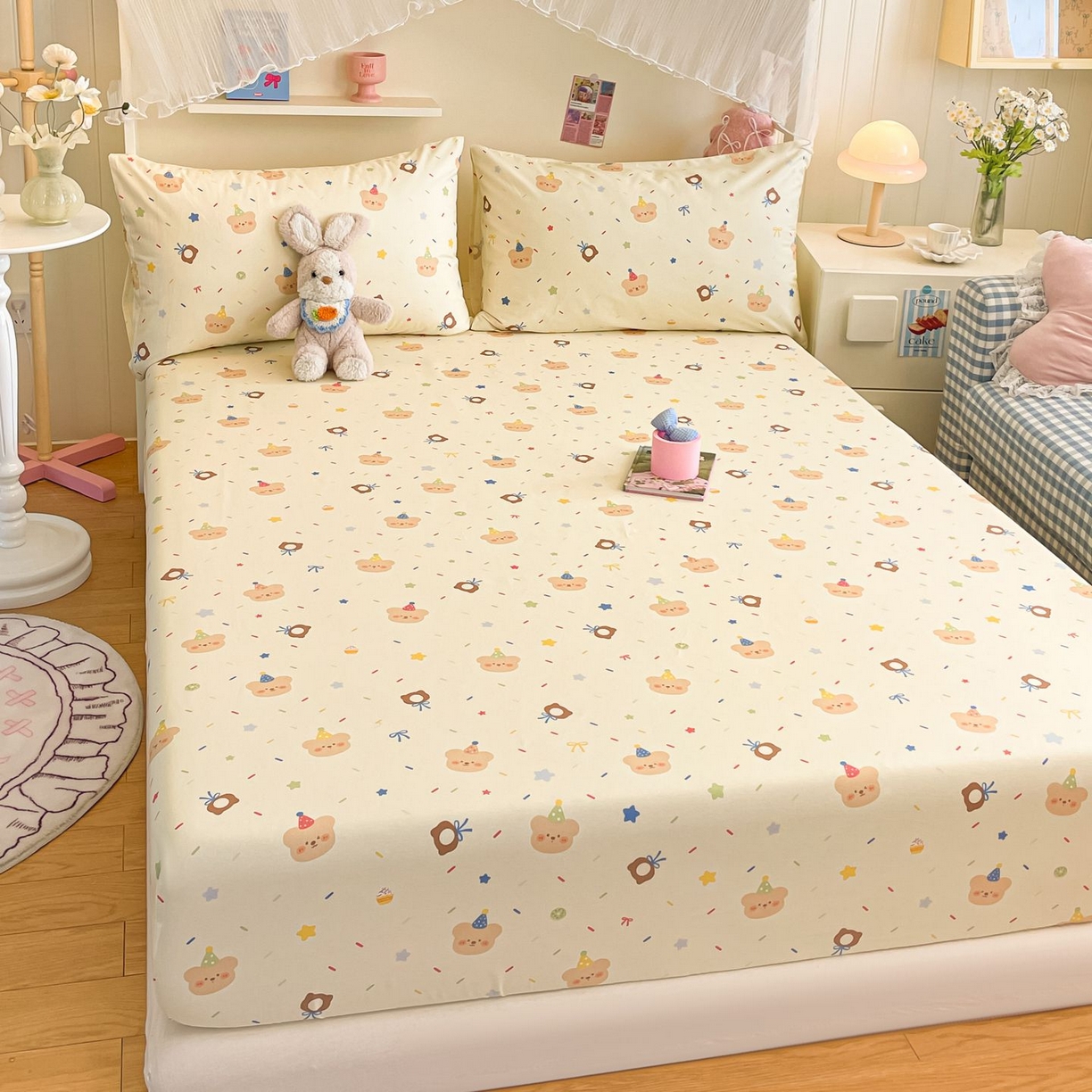 91家纺网 家纺一手货源 找家纺 寻米 2026新款春夏全棉13070印花四件套单品系列-四件套 黄油小熊