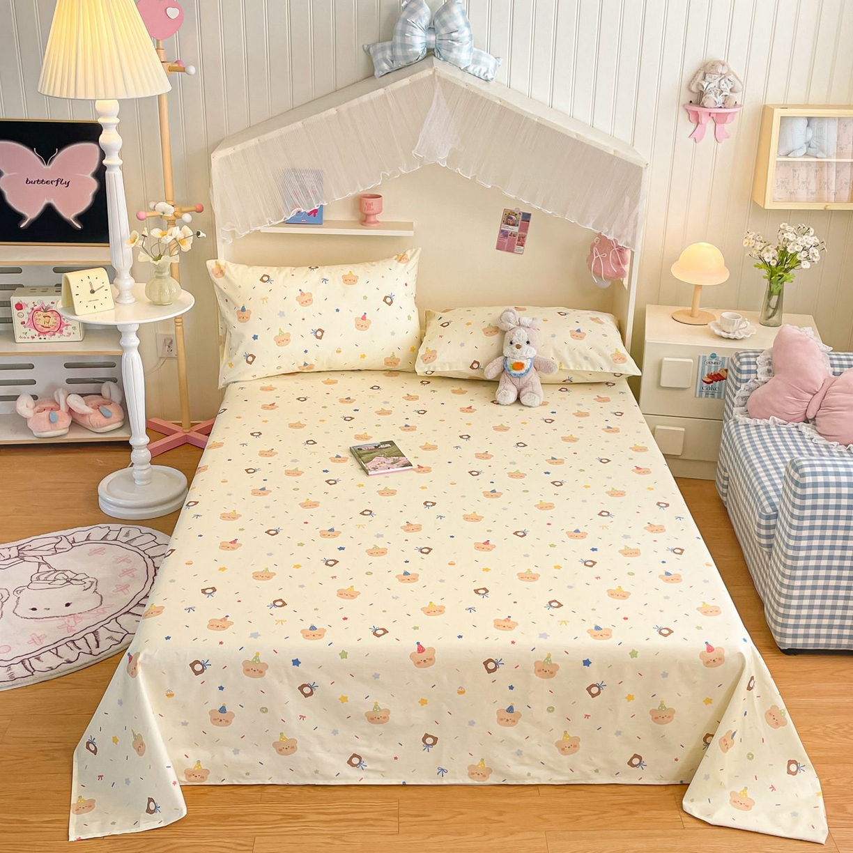 91家纺网 家纺一手货源 找家纺 寻米 2026新款春夏全棉13070印花四件套单品系列-四件套 黄油小熊