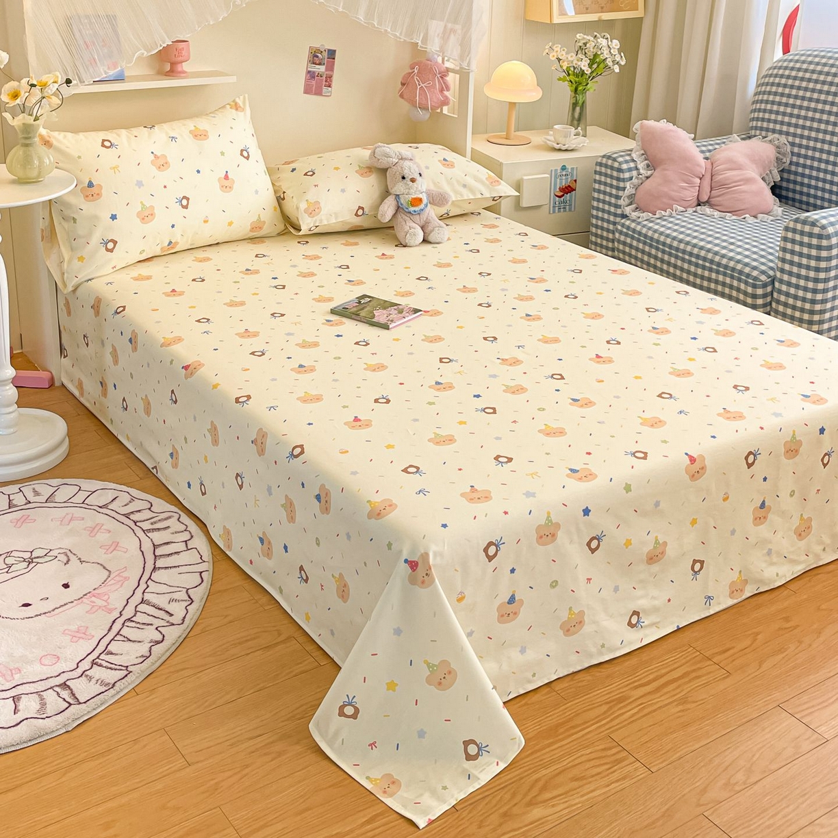 91家纺网 家纺一手货源 找家纺 寻米 2026新款春夏全棉13070印花四件套单品系列-四件套 黄油小熊