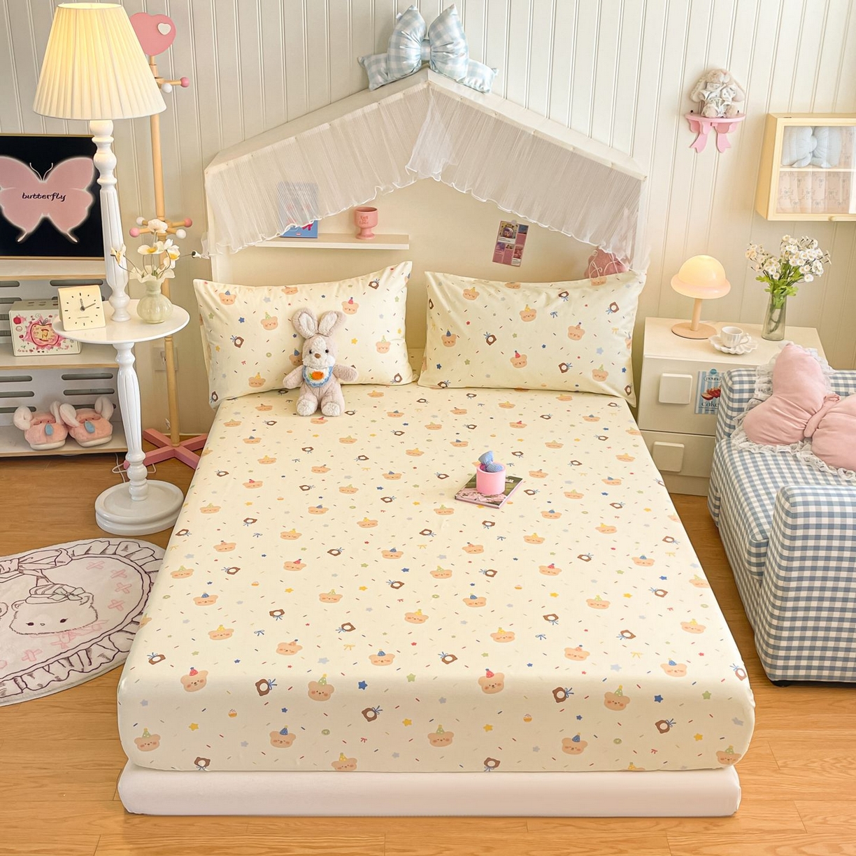 91家纺网 家纺一手货源 找家纺 寻米 2026新款春夏全棉13070印花四件套单品系列-四件套 黄油小熊