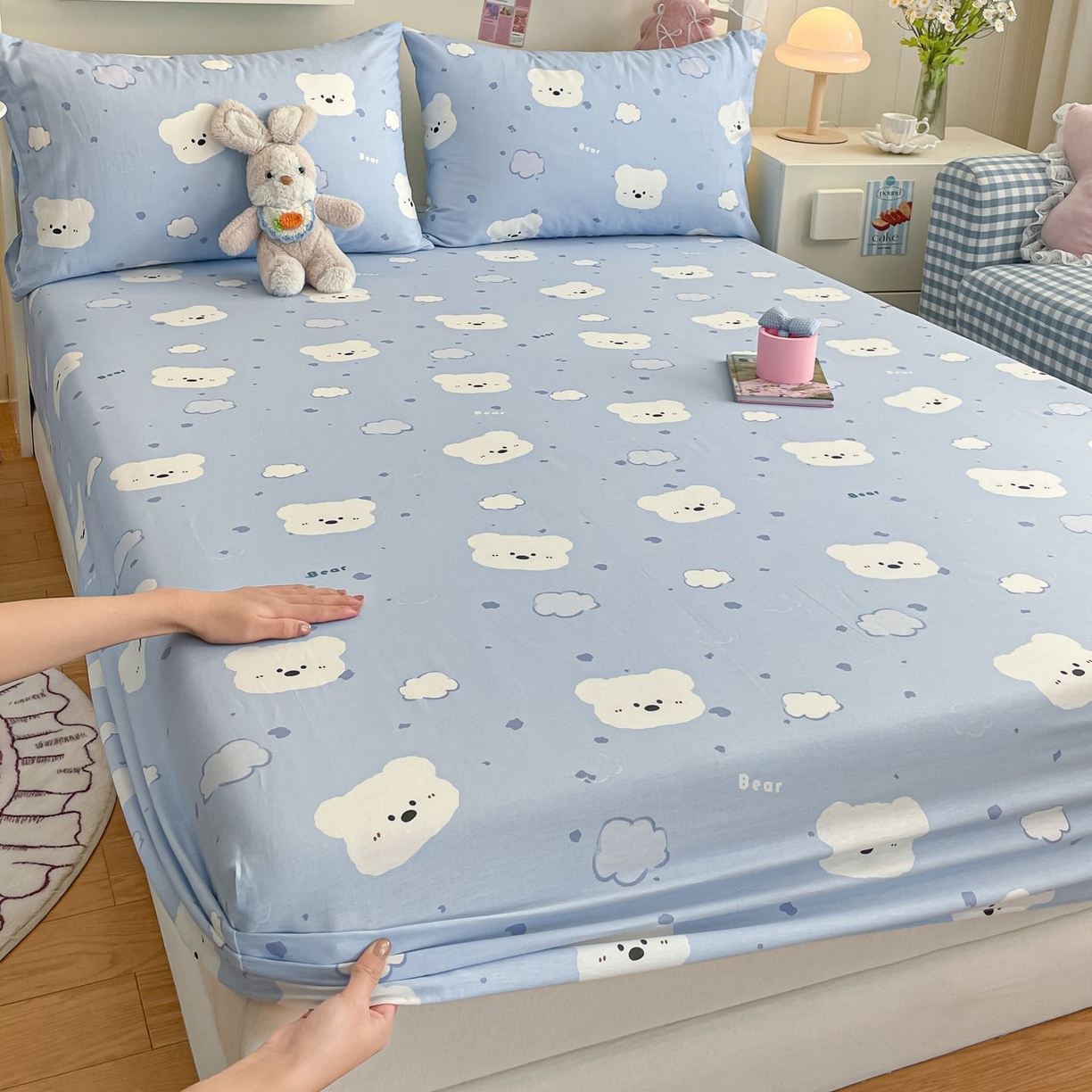 91家纺网 家纺一手货源 找家纺 寻米 2026新款春夏全棉13070印花四件套单品系列-四件套 云朵小熊