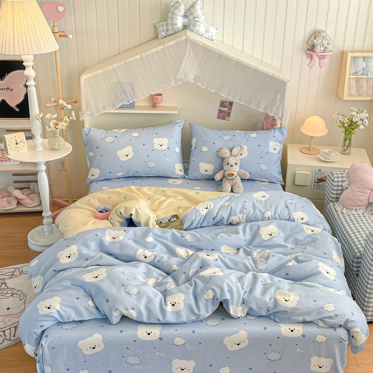 寻米 2026新款春夏全棉13070印花四件套单品系列-四件套 云朵小熊