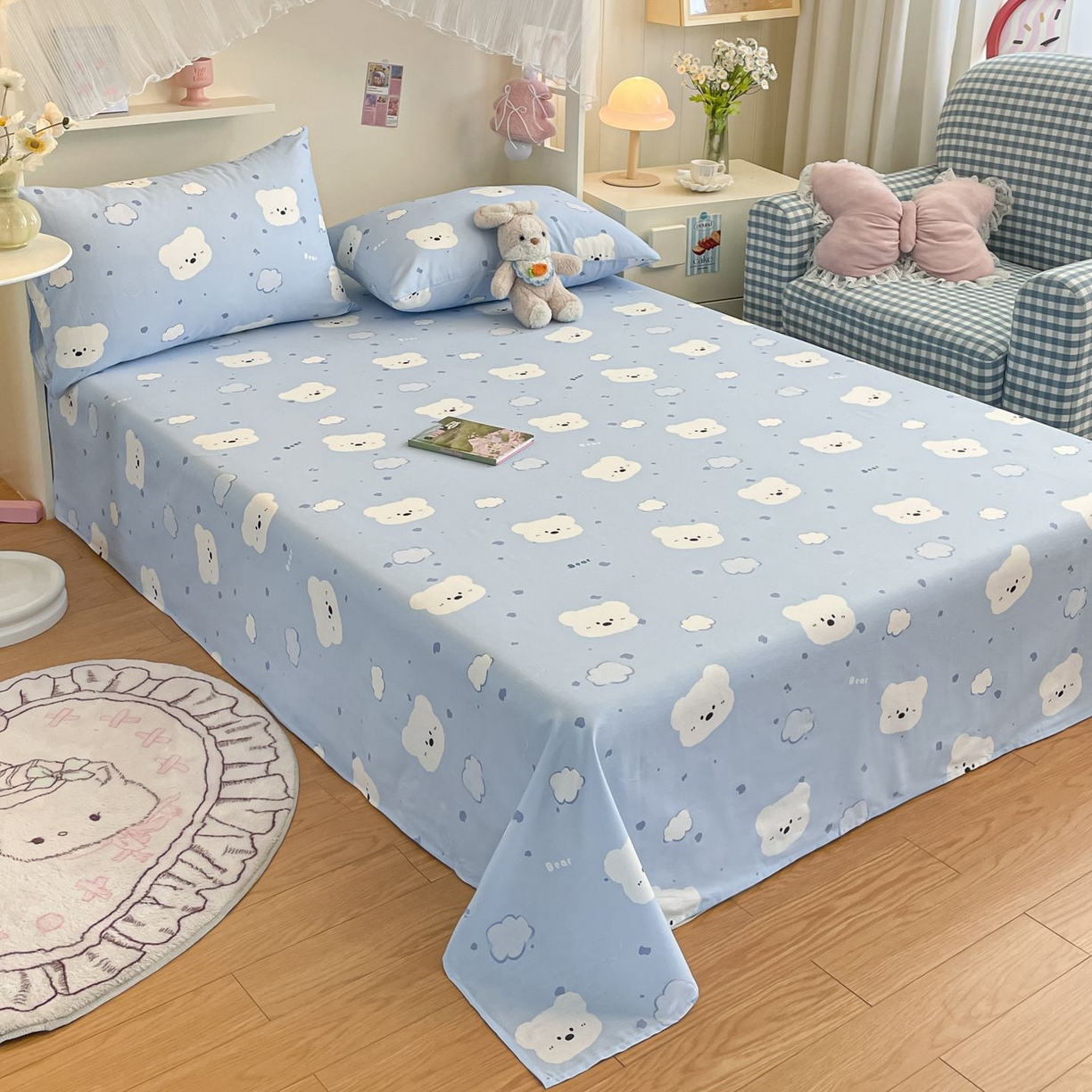 91家纺网 家纺一手货源 找家纺 寻米 2026新款春夏全棉13070印花四件套单品系列-四件套 云朵小熊