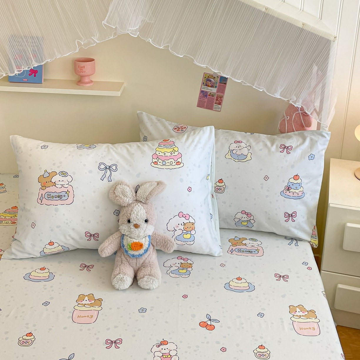 91家纺网 家纺一手货源 找家纺 寻米 2026新款春夏全棉13070印花四件套单品系列-四件套 小熊饼干