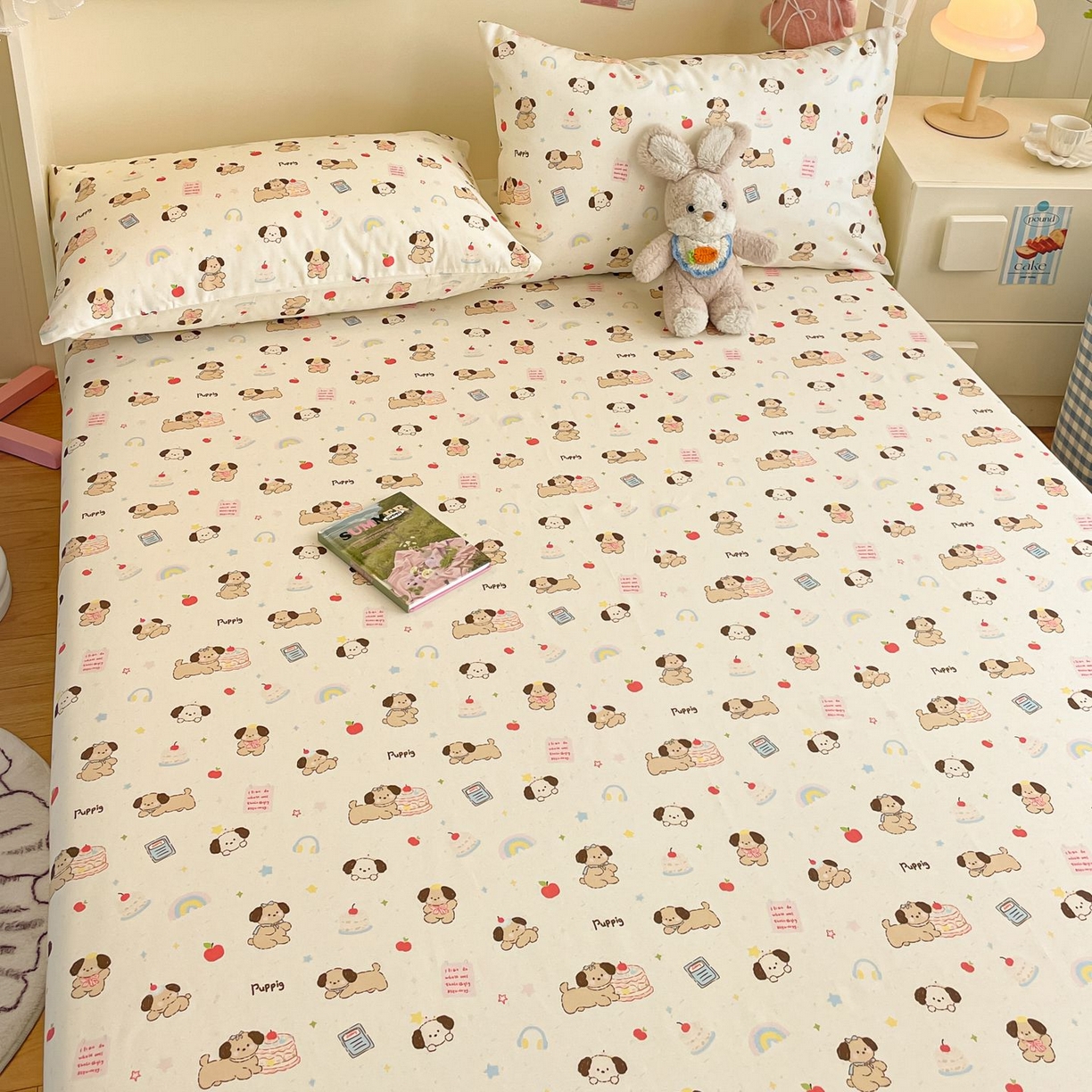 91家纺网 家纺一手货源 找家纺 寻米 2026新款春夏全棉13070印花四件套单品系列-四件套 奶酪小狗