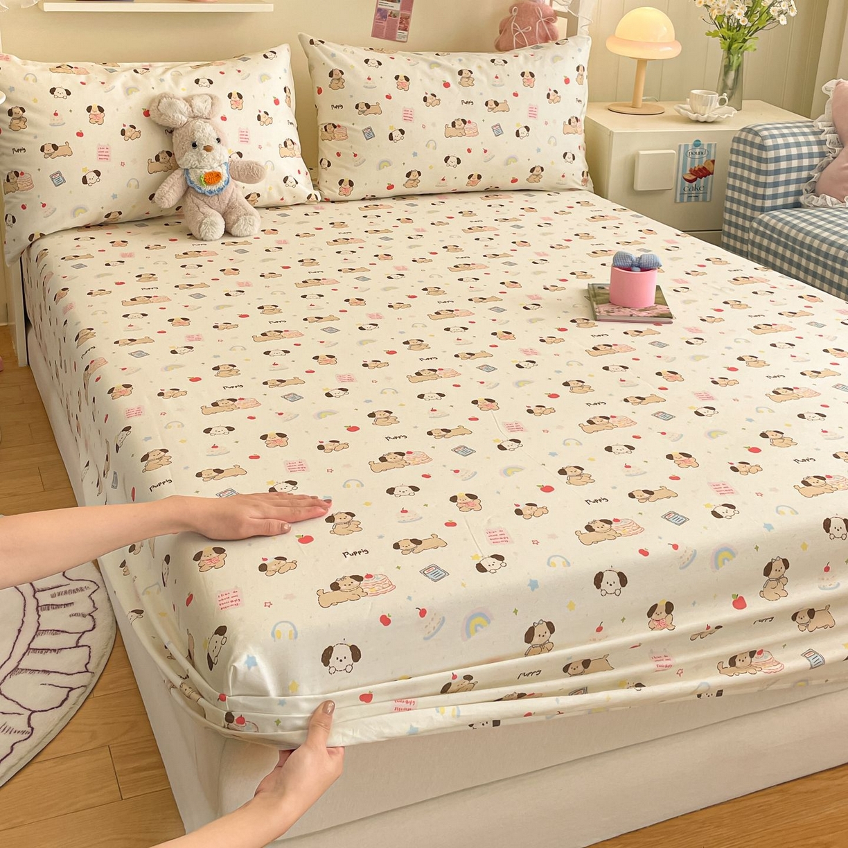 91家纺网 家纺一手货源 找家纺 寻米 2026新款春夏全棉13070印花四件套单品系列-四件套 奶酪小狗