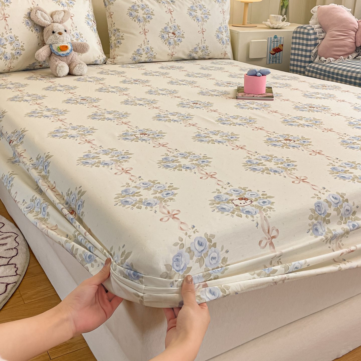 91家纺网 家纺一手货源 找家纺 寻米 2026新款春夏全棉13070印花四件套单品系列-四件套 花园凯蒂