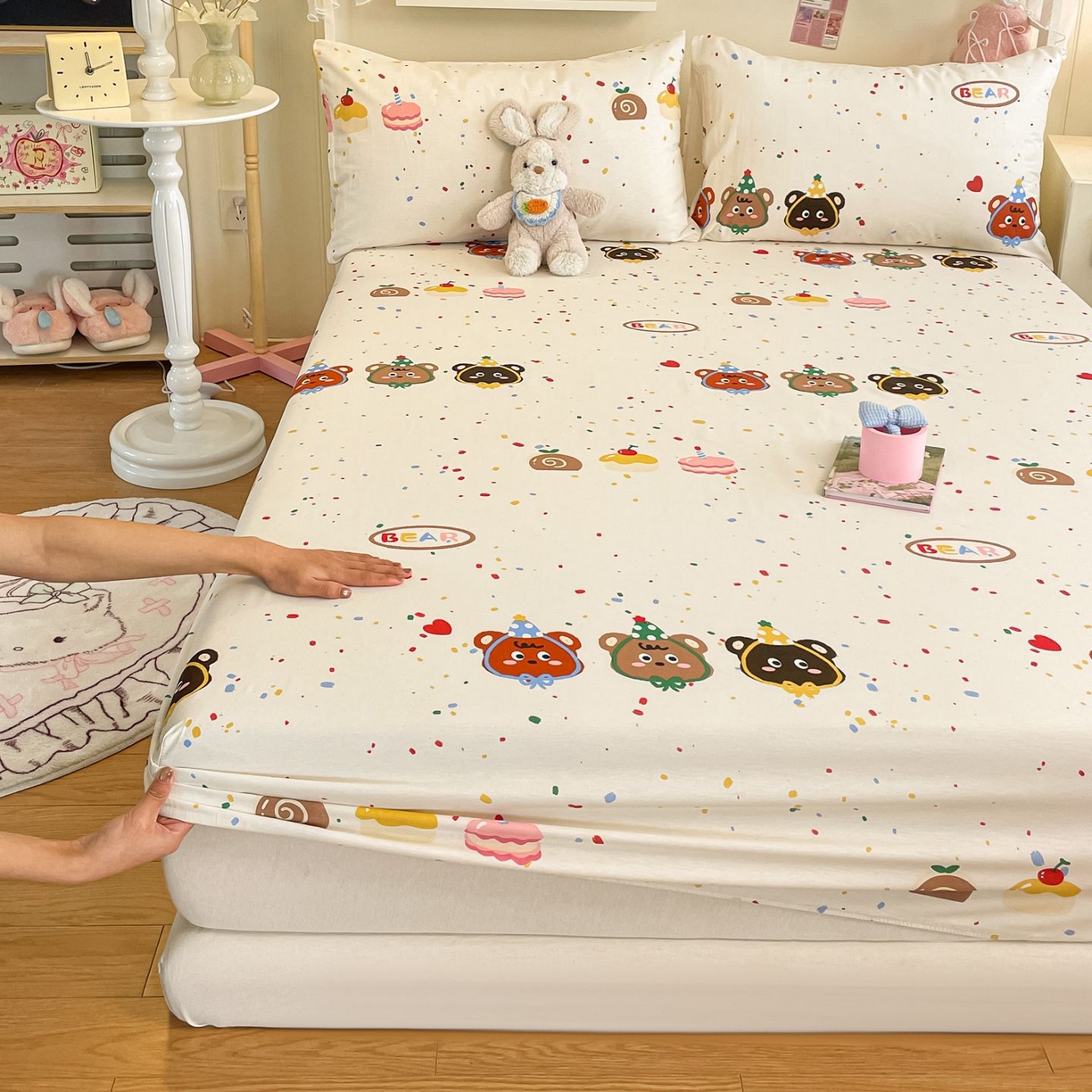 91家纺网 家纺一手货源 找家纺 寻米 2026新款春夏全棉13070印花四件套单品系列-四件套 快乐熊仔