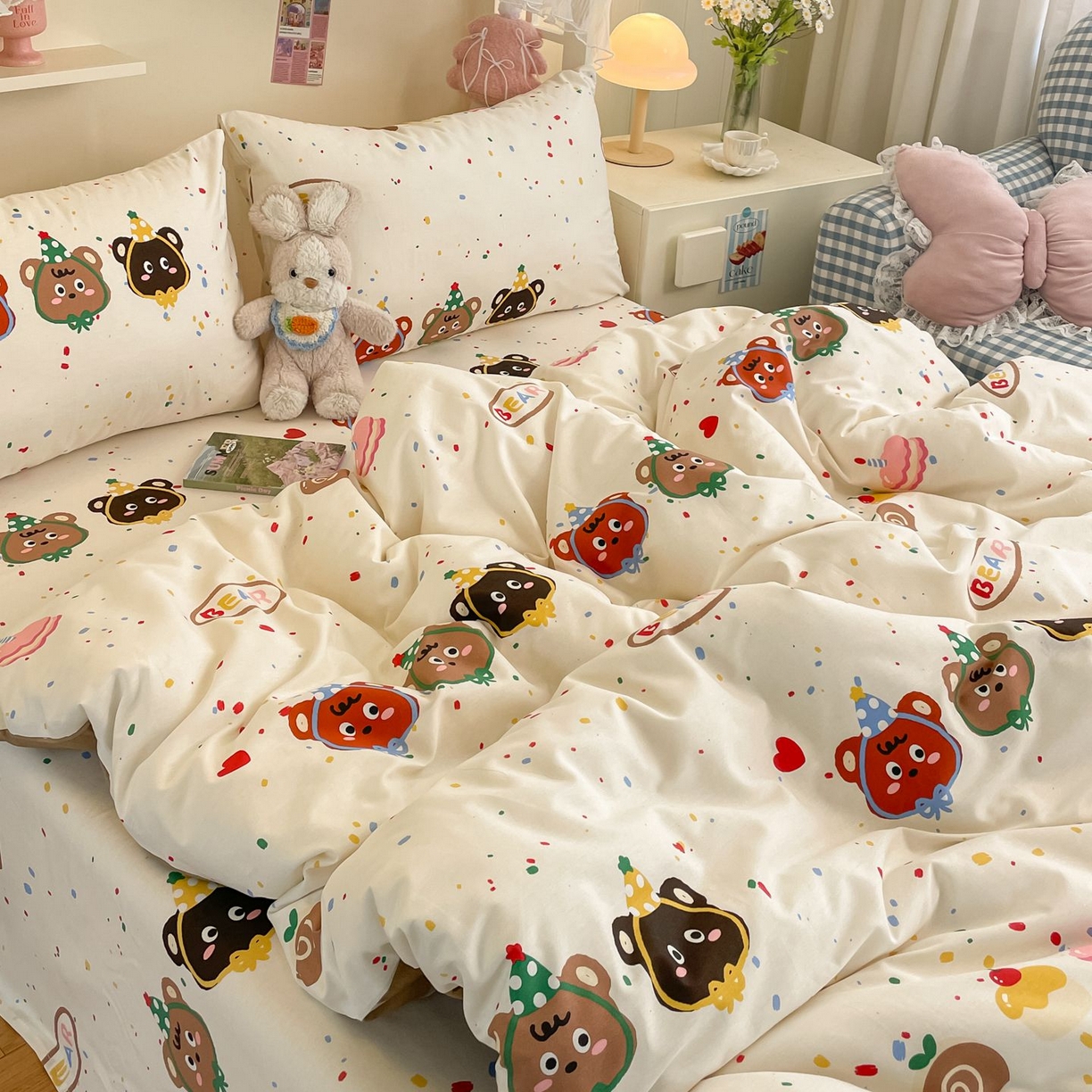 91家纺网 家纺一手货源 找家纺 寻米 2026新款春夏全棉13070印花四件套单品系列-四件套 快乐熊仔