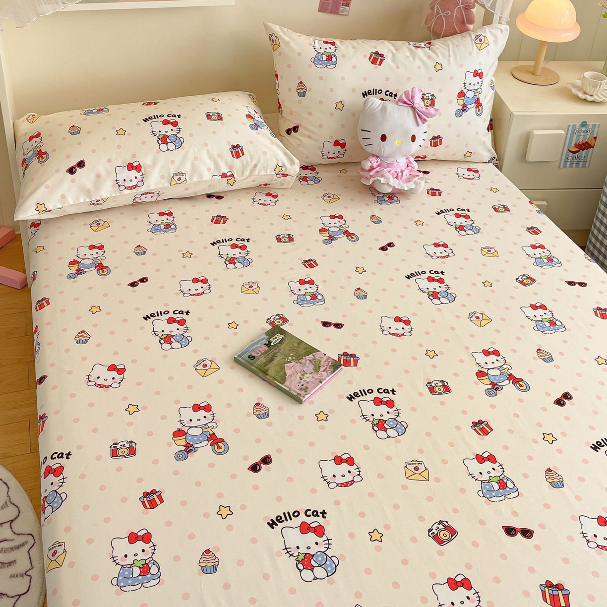 91家纺网 家纺一手货源 找家纺 寻米 2026新款春夏全棉13070印花四件套单品系列-四件套 快乐小喵