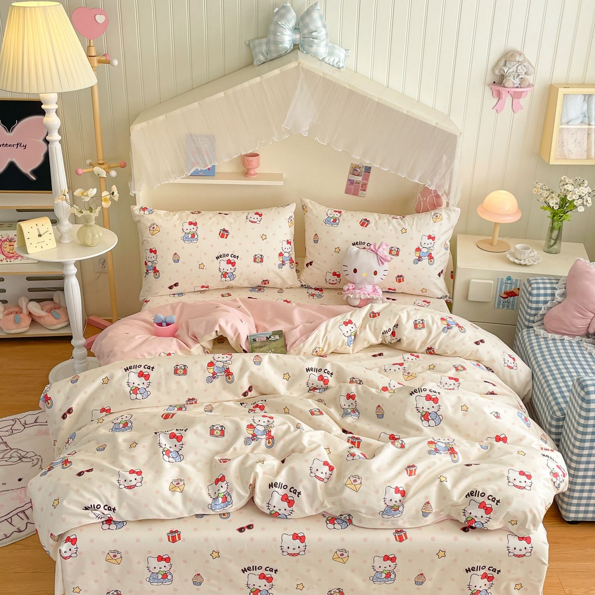 寻米 2026新款春夏全棉13070印花四件套单品系列-四件套 快乐小喵