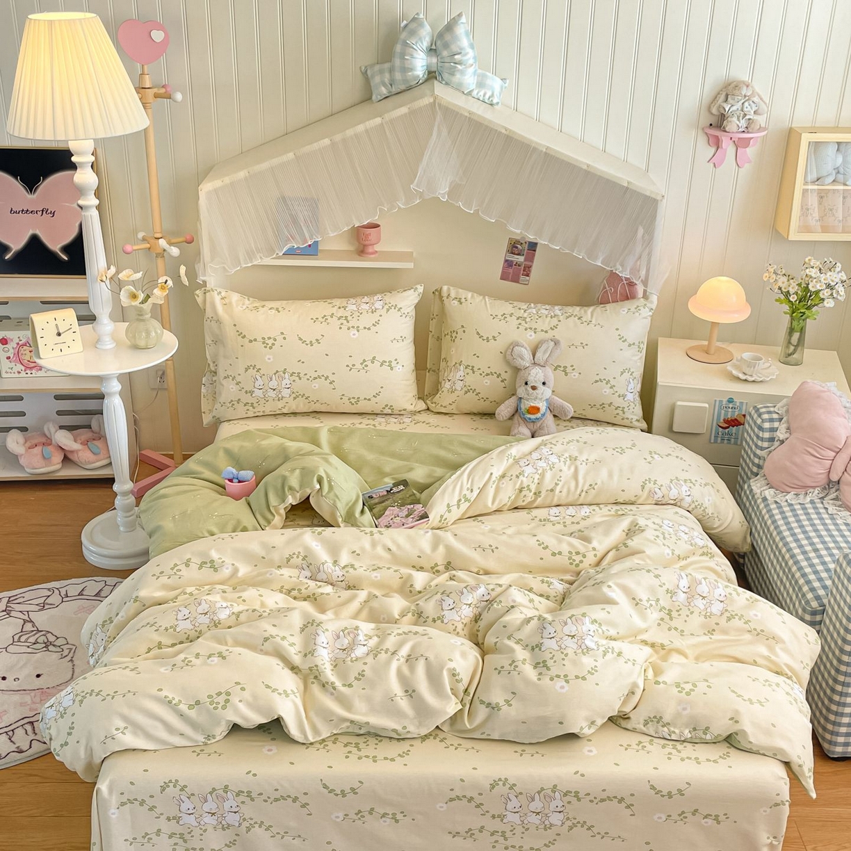 寻米 2026新款春夏全棉13070印花四件套单品系列-四件套 花园小兔