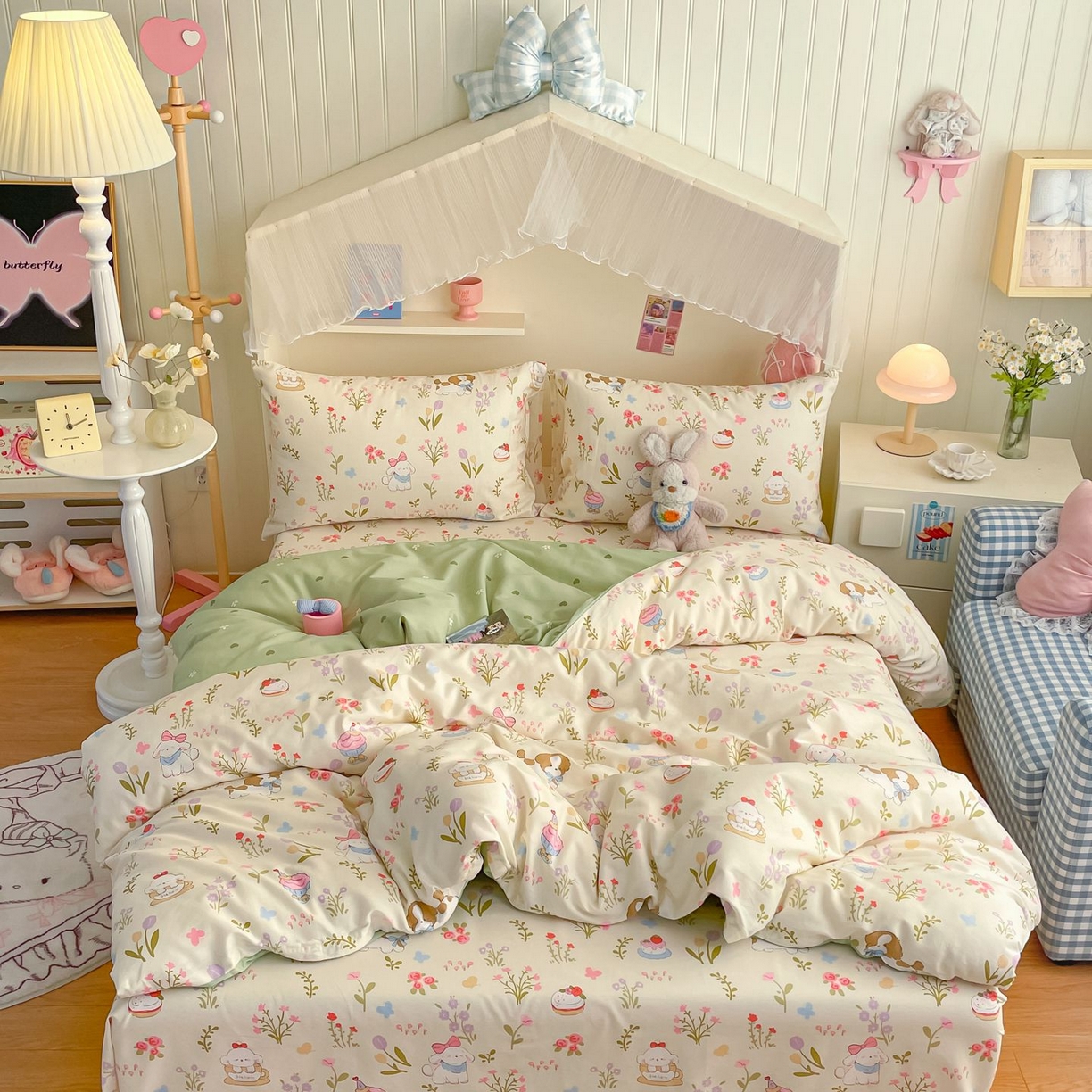 寻米 2026新款春夏全棉13070印花四件套单品系列-四件套 花园小狗