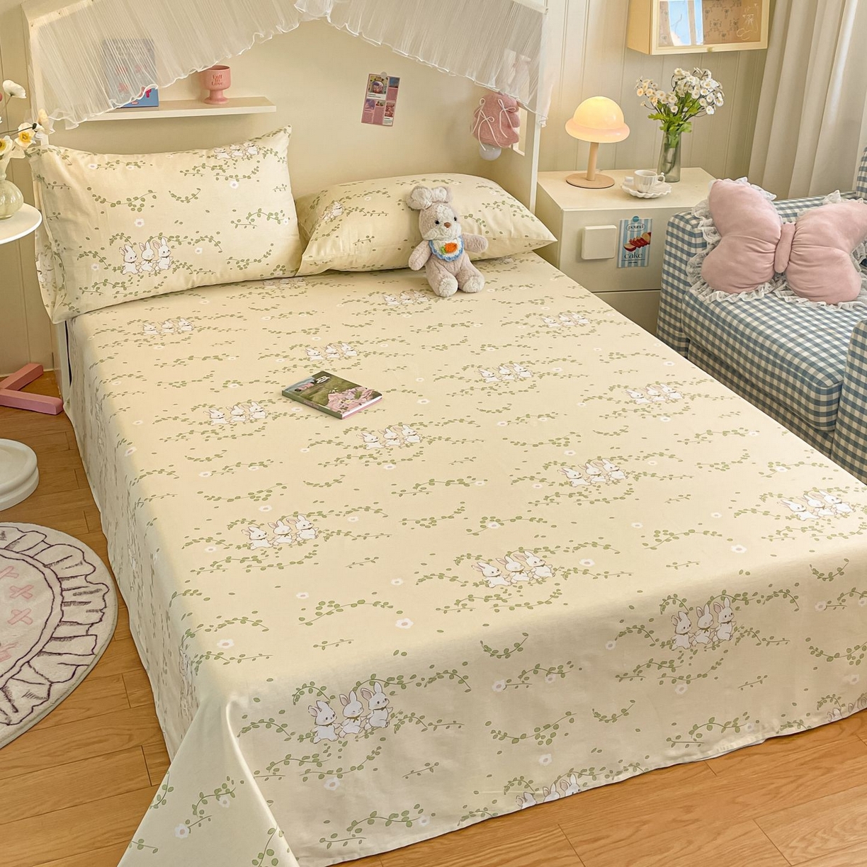 91家纺网 家纺一手货源 找家纺 寻米 2026新款春夏全棉13070印花四件套单品系列-四件套 花园小兔