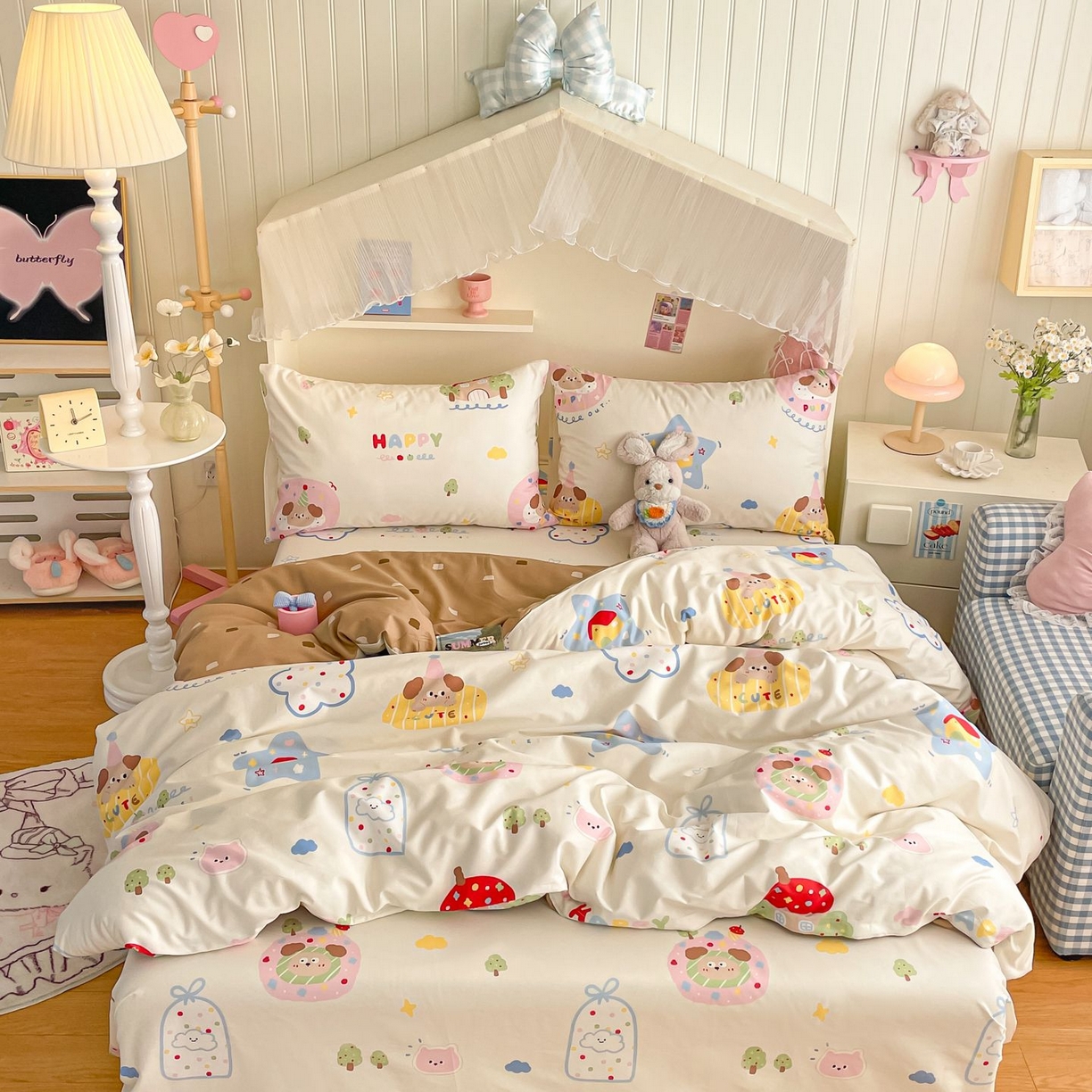 寻米 2026新款春夏全棉13070印花四件套单品系列-四件套 香草泡芙