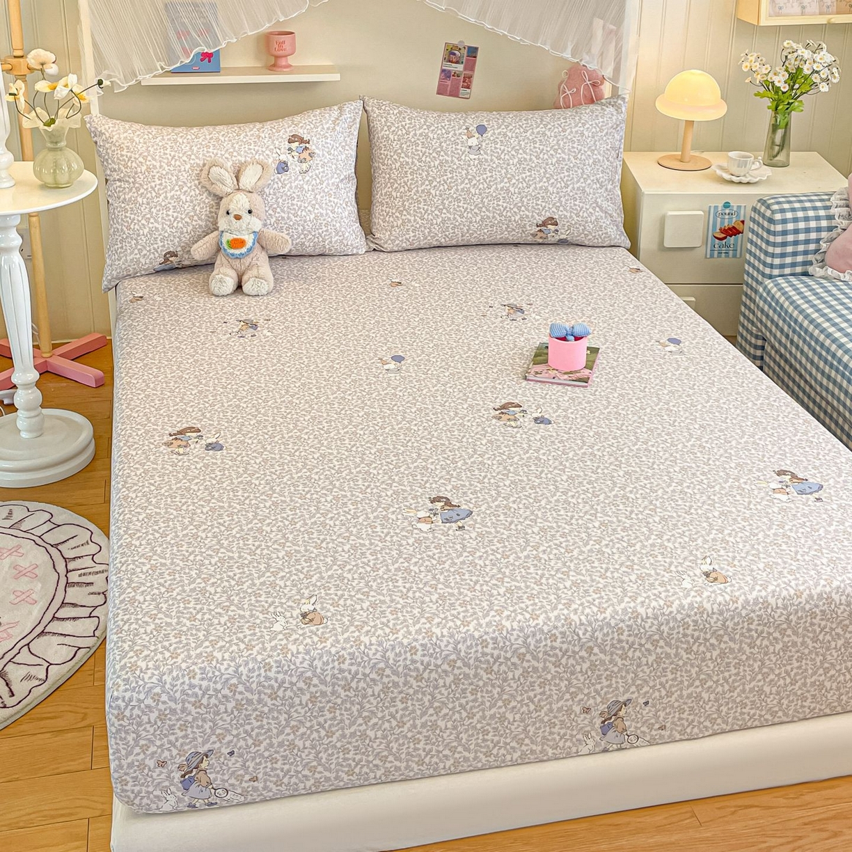 91家纺网 家纺一手货源 找家纺 寻米 2026新款春夏全棉13070印花四件套单品系列-四件套 萌兔花园