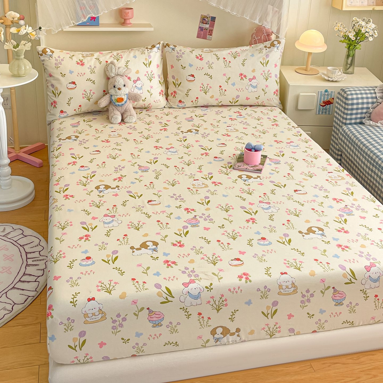 91家纺网 家纺一手货源 找家纺 寻米 2026新款春夏全棉13070印花四件套单品系列-四件套 花园小狗