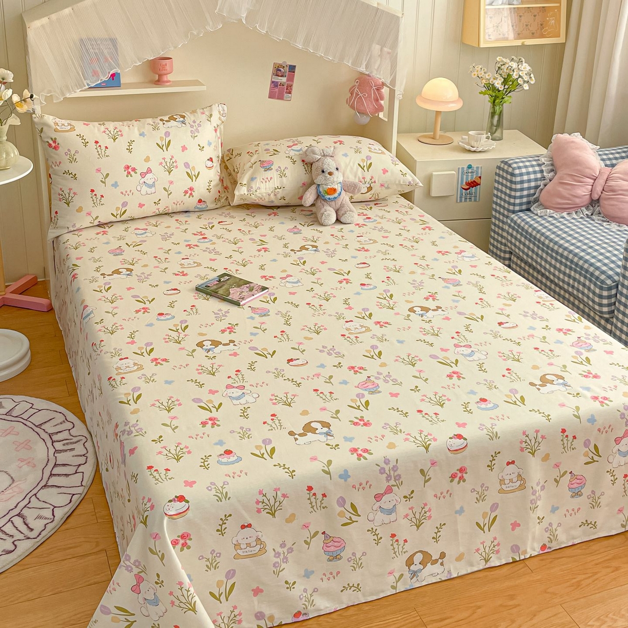 91家纺网 家纺一手货源 找家纺 寻米 2026新款春夏全棉13070印花四件套单品系列-四件套 花园小狗