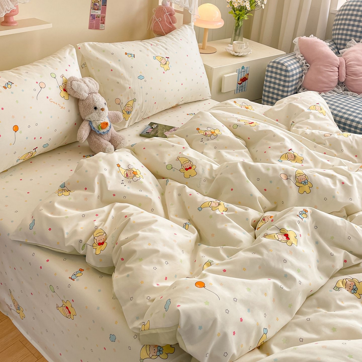 91家纺网 家纺一手货源 找家纺 寻米 2026新款春夏全棉13070印花四件套单品系列-四件套 星星小熊