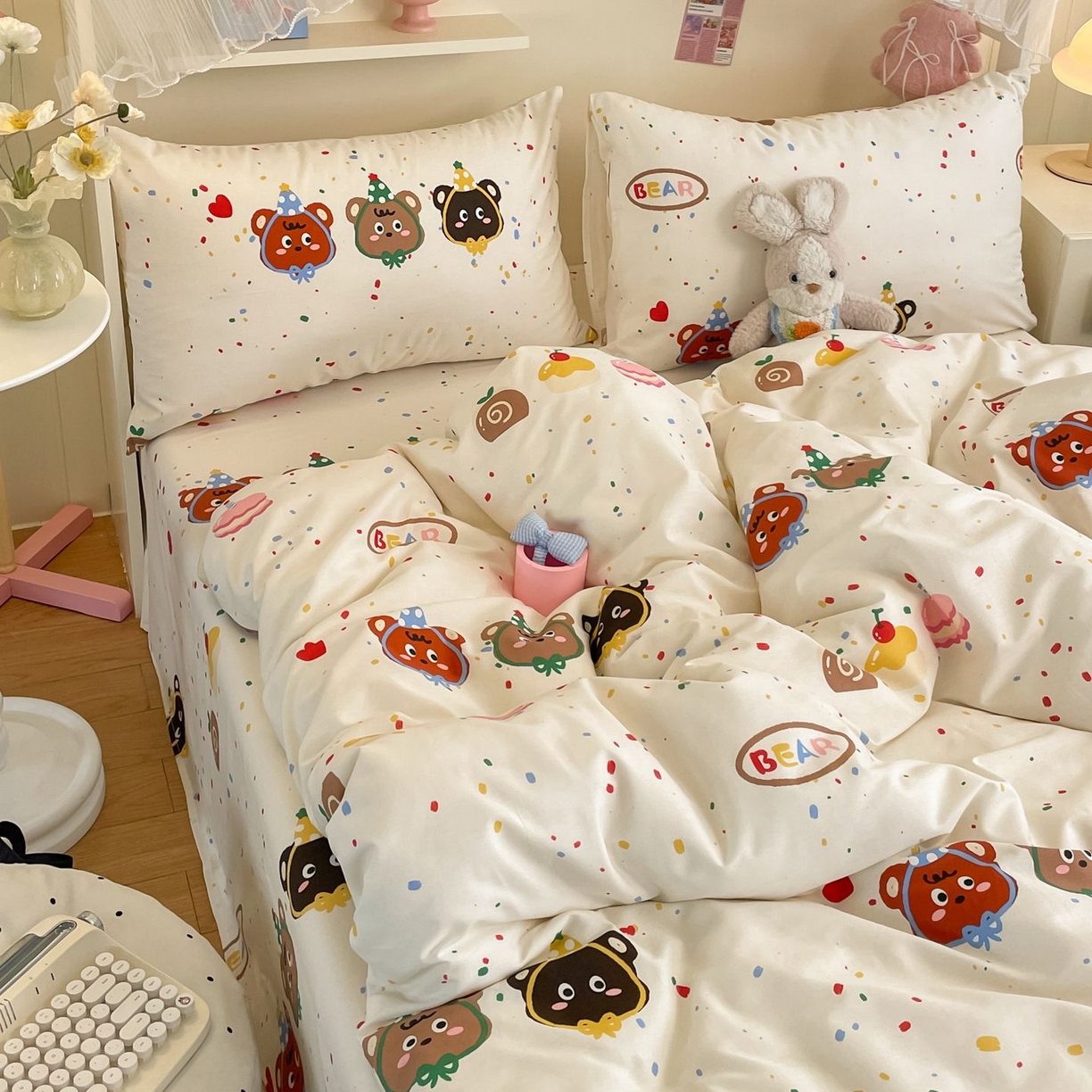 91家纺网 家纺一手货源 找家纺 寻米 2026新款春夏全棉13070印花四件套单品系列-四件套 快乐熊仔