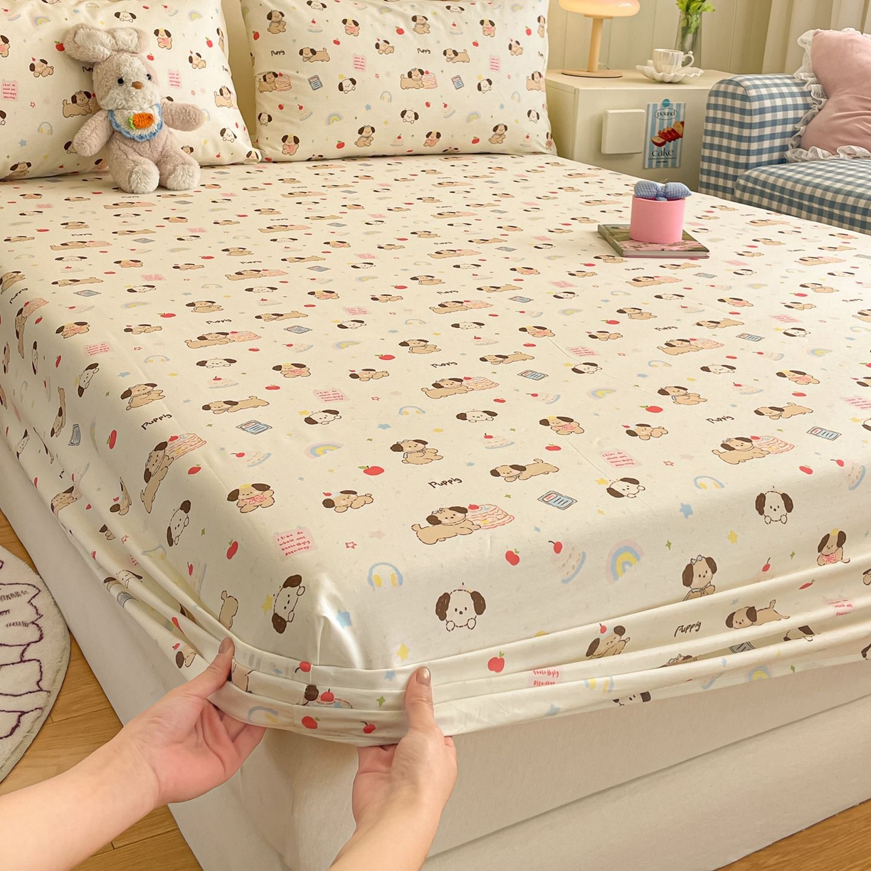 91家纺网 家纺一手货源 找家纺 寻米 2026新款春夏全棉13070印花四件套单品系列-四件套 奶酪小狗