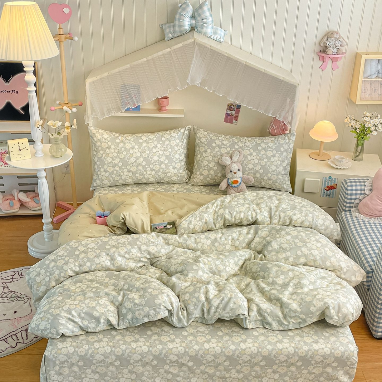 寻米 2026新款春夏全棉13070印花四件套单品系列-四件套 繁花-绿