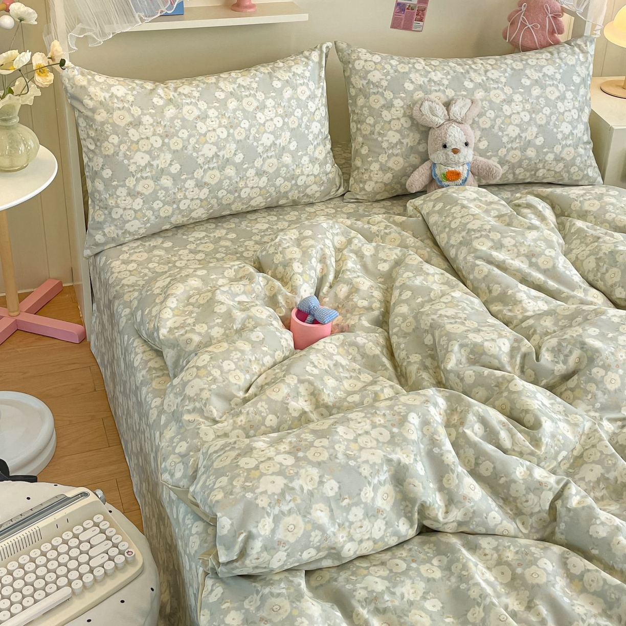 91家纺网 家纺一手货源 找家纺 寻米 2026新款春夏全棉13070印花四件套单品系列-四件套 繁花-绿