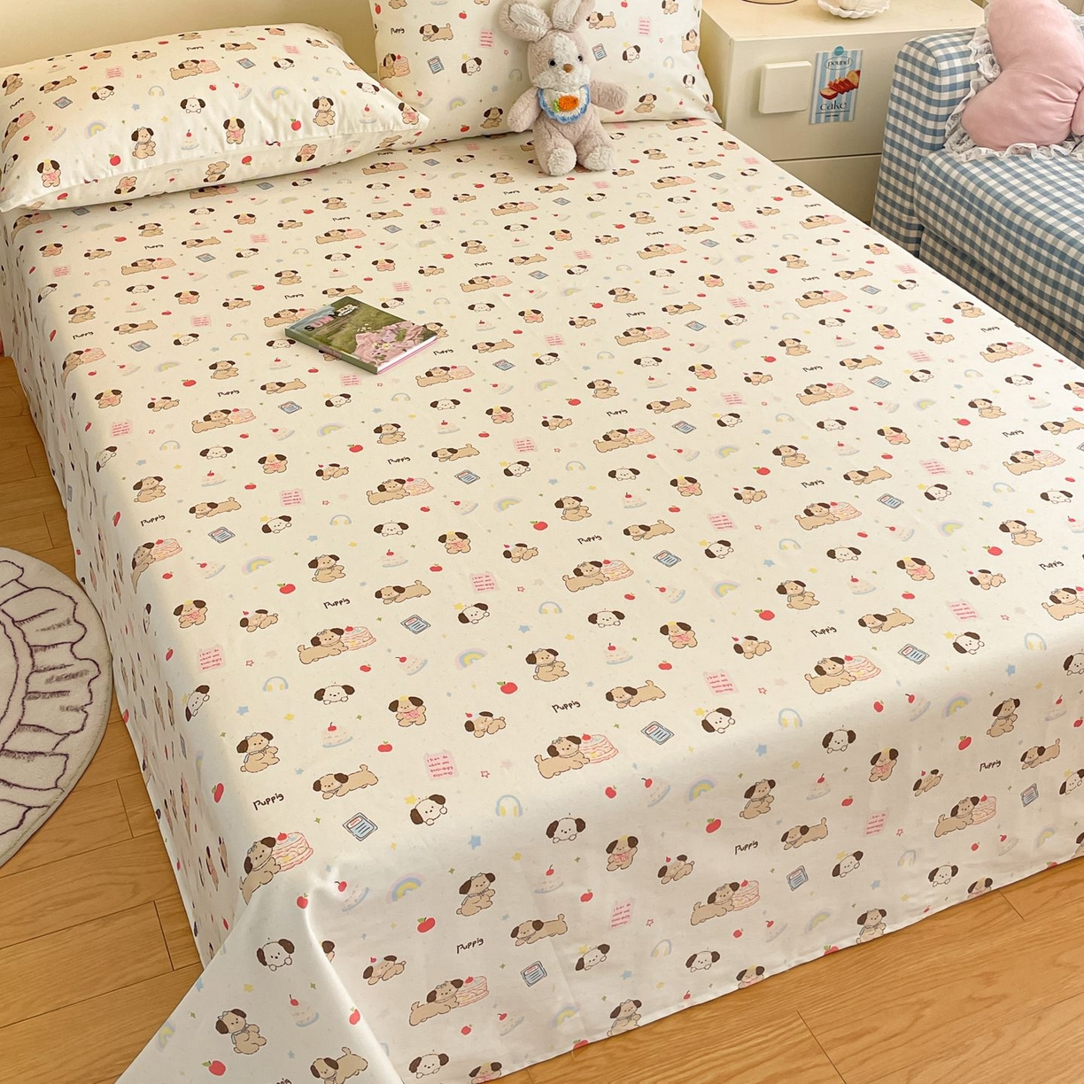 91家纺网 家纺一手货源 找家纺 寻米 2026新款春夏全棉13070印花四件套单品系列-四件套 奶酪小狗