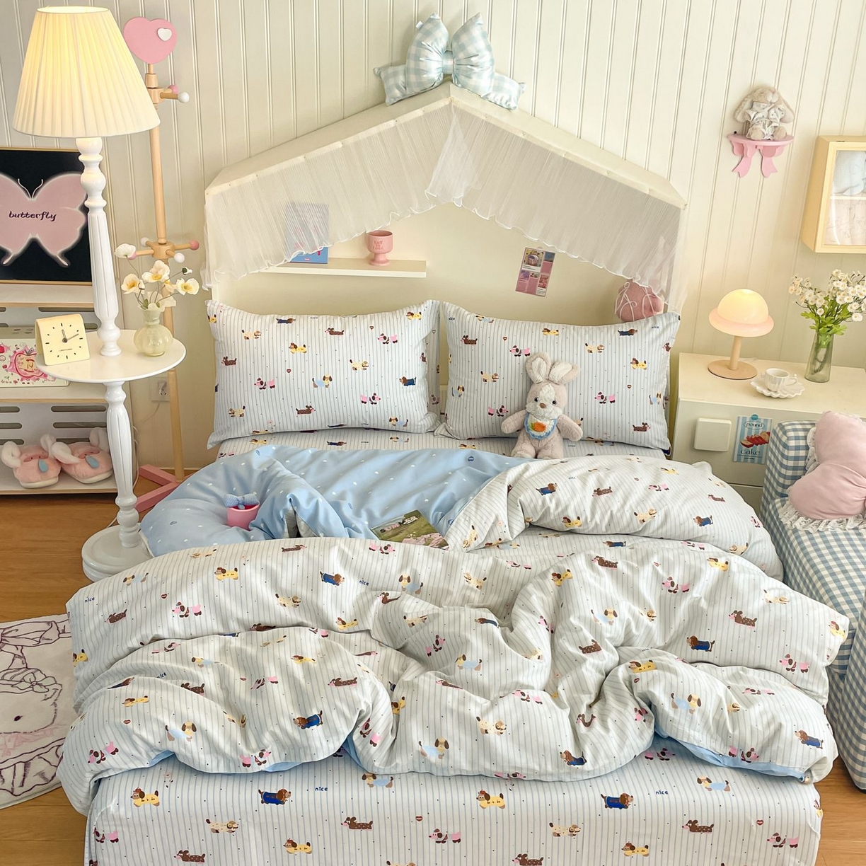 寻米 2026新款春夏全棉13070印花四件套单品系列-四件套 小狗没烦恼-兰