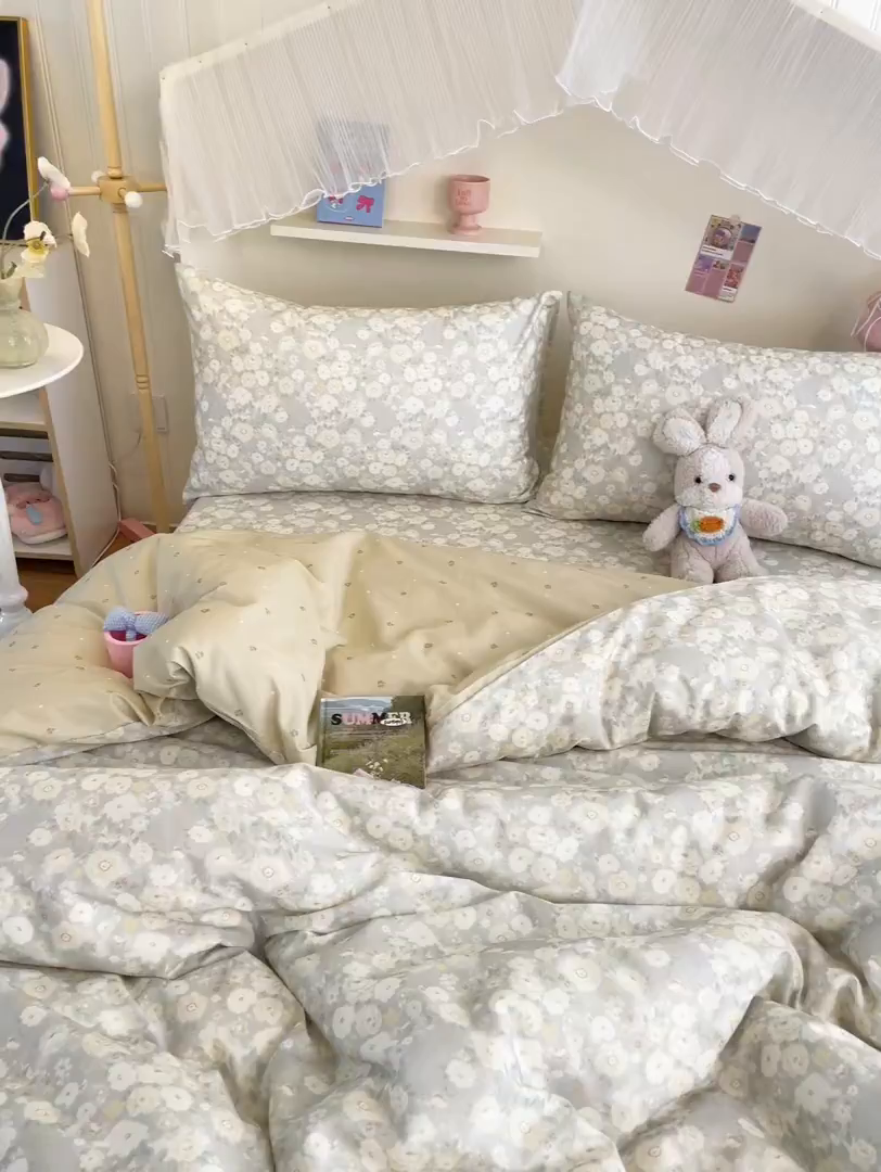 91家纺网 家纺一手货源 找家纺 寻米 2026新款春夏全棉13070印花四件套单品系列-四件套 繁花-绿