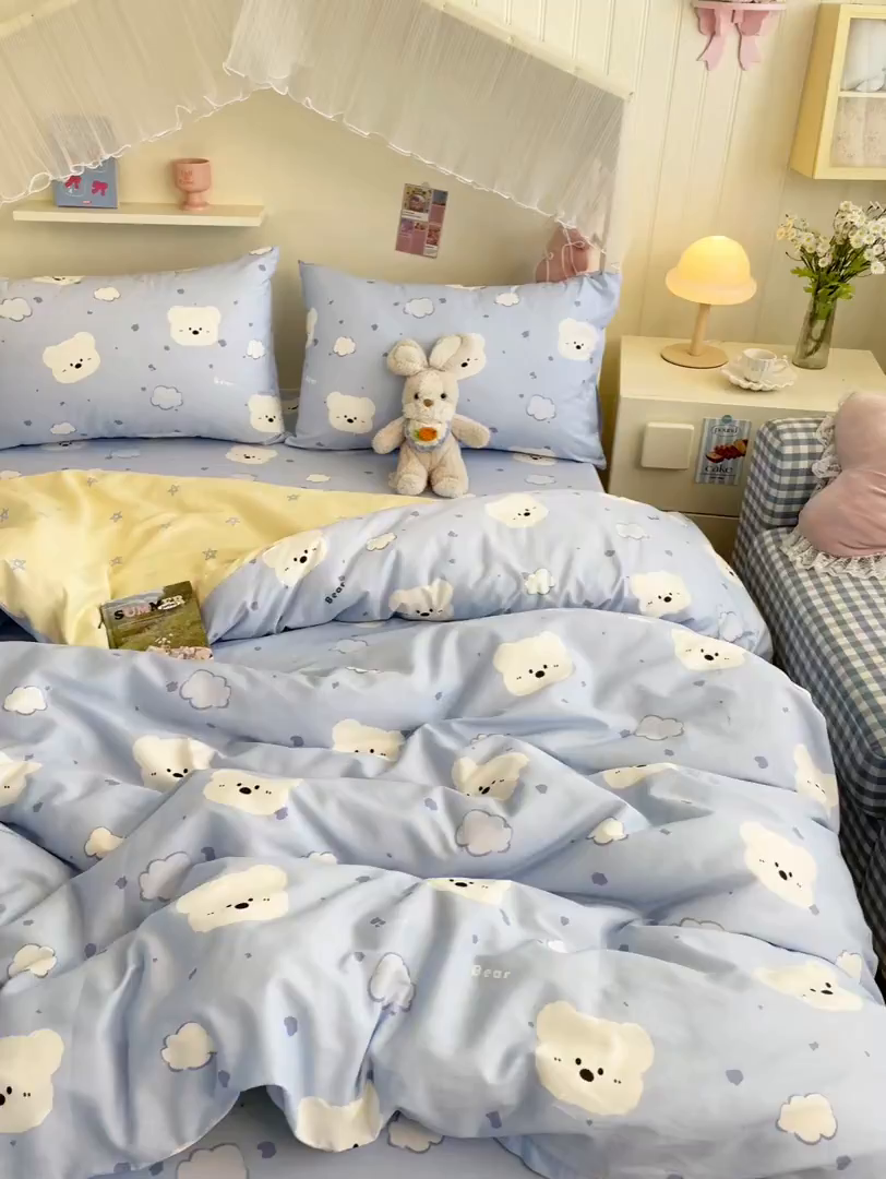 91家纺网 家纺一手货源 找家纺 寻米 2026新款春夏全棉13070印花四件套单品系列-四件套 云朵小熊