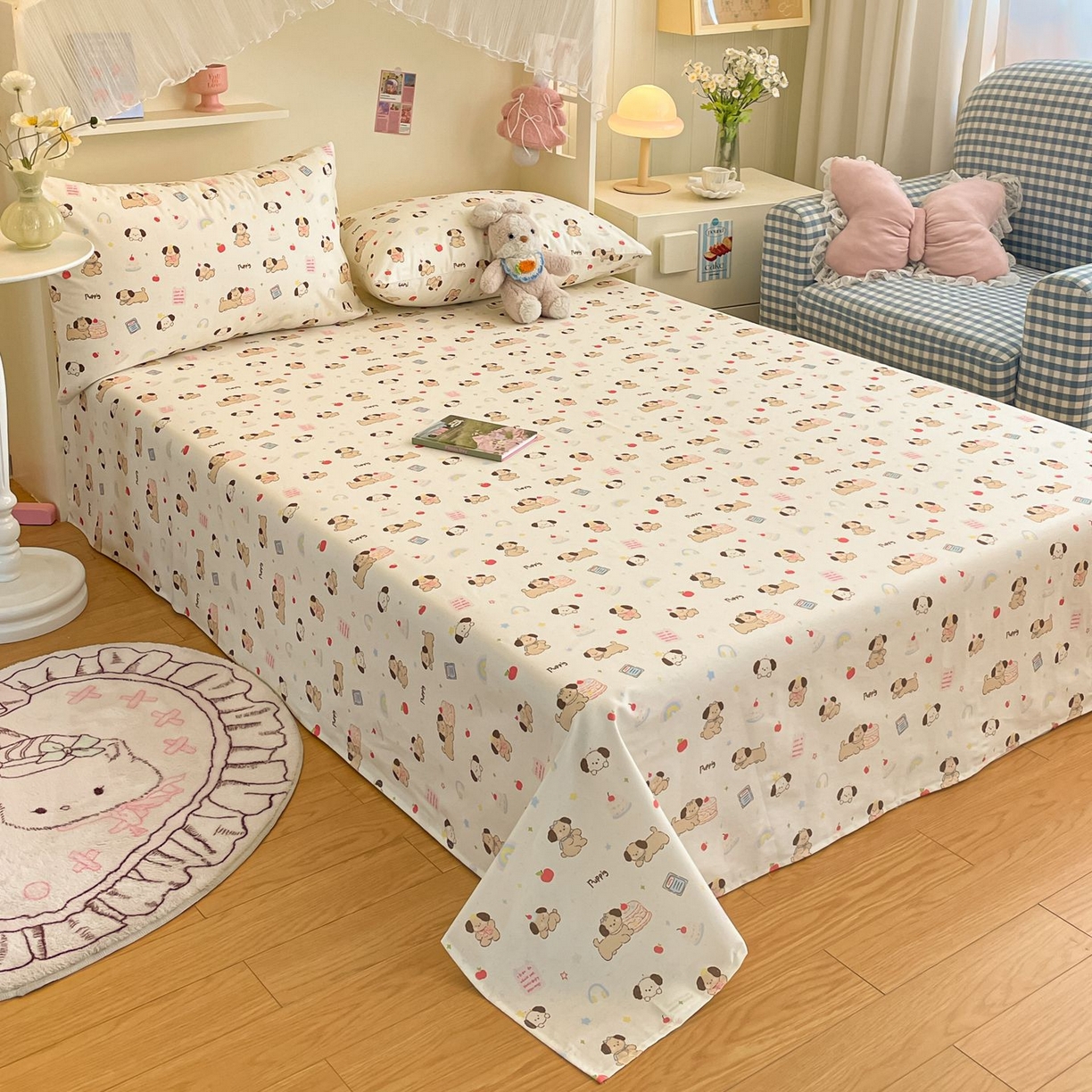 91家纺网 家纺一手货源 找家纺 寻米 2026新款春夏全棉13070印花四件套单品系列-四件套 奶酪小狗