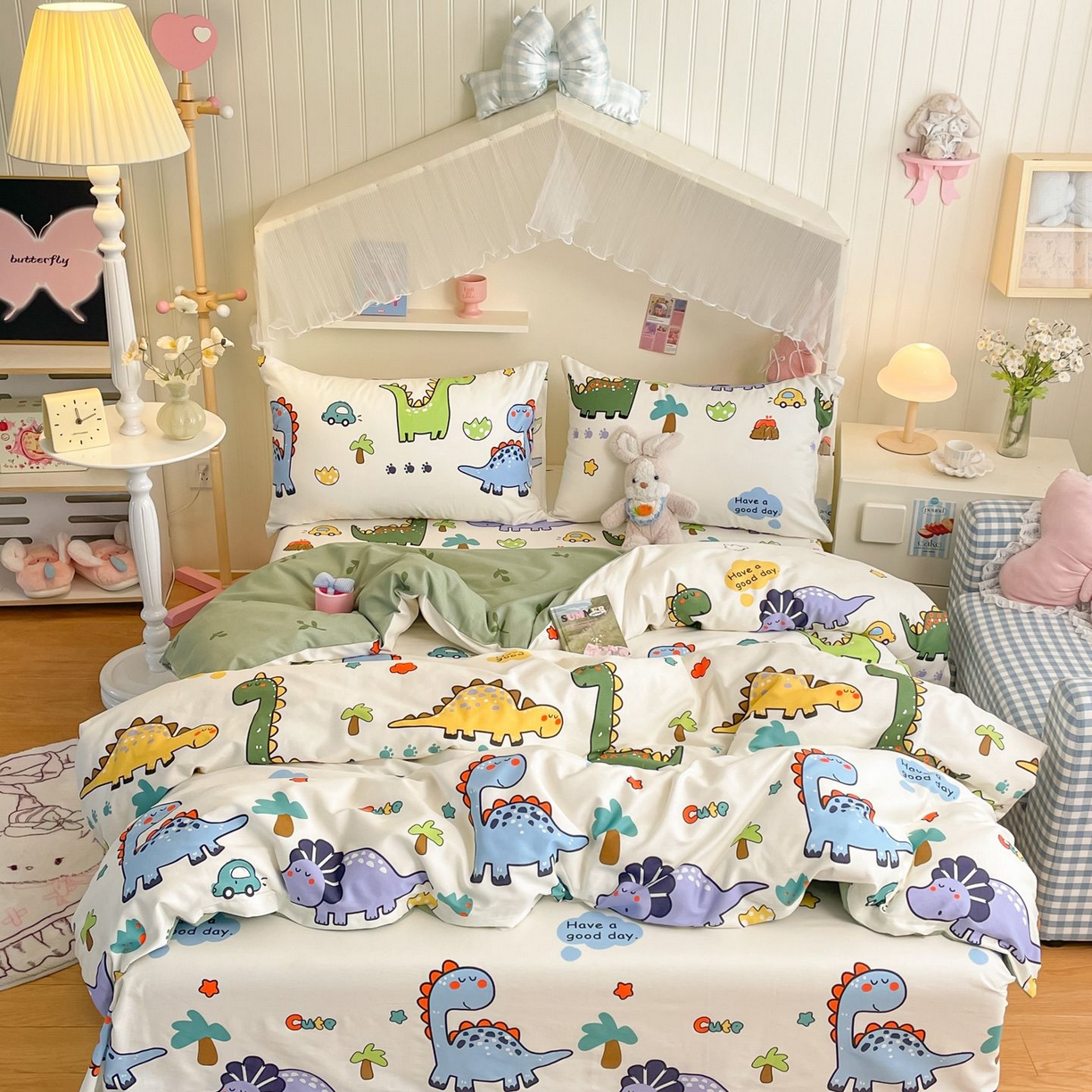 寻米 2026新款春夏全棉13070印花四件套单品系列-四件套 恐龙乐园