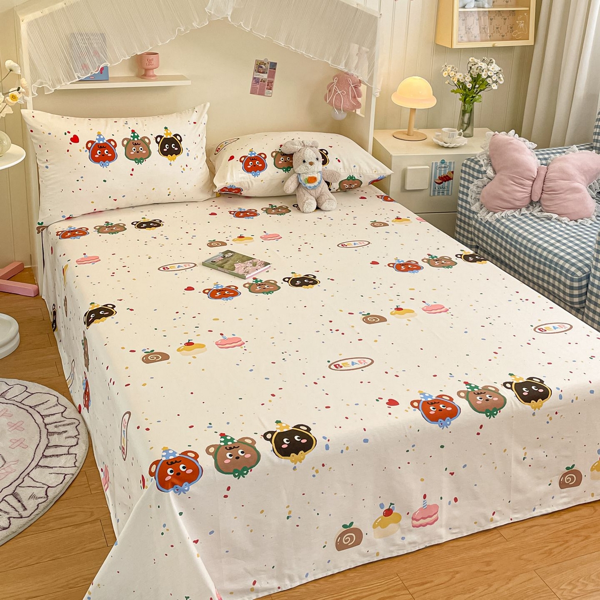 91家纺网 家纺一手货源 找家纺 寻米 2026新款春夏全棉13070印花四件套单品系列-四件套 快乐熊仔