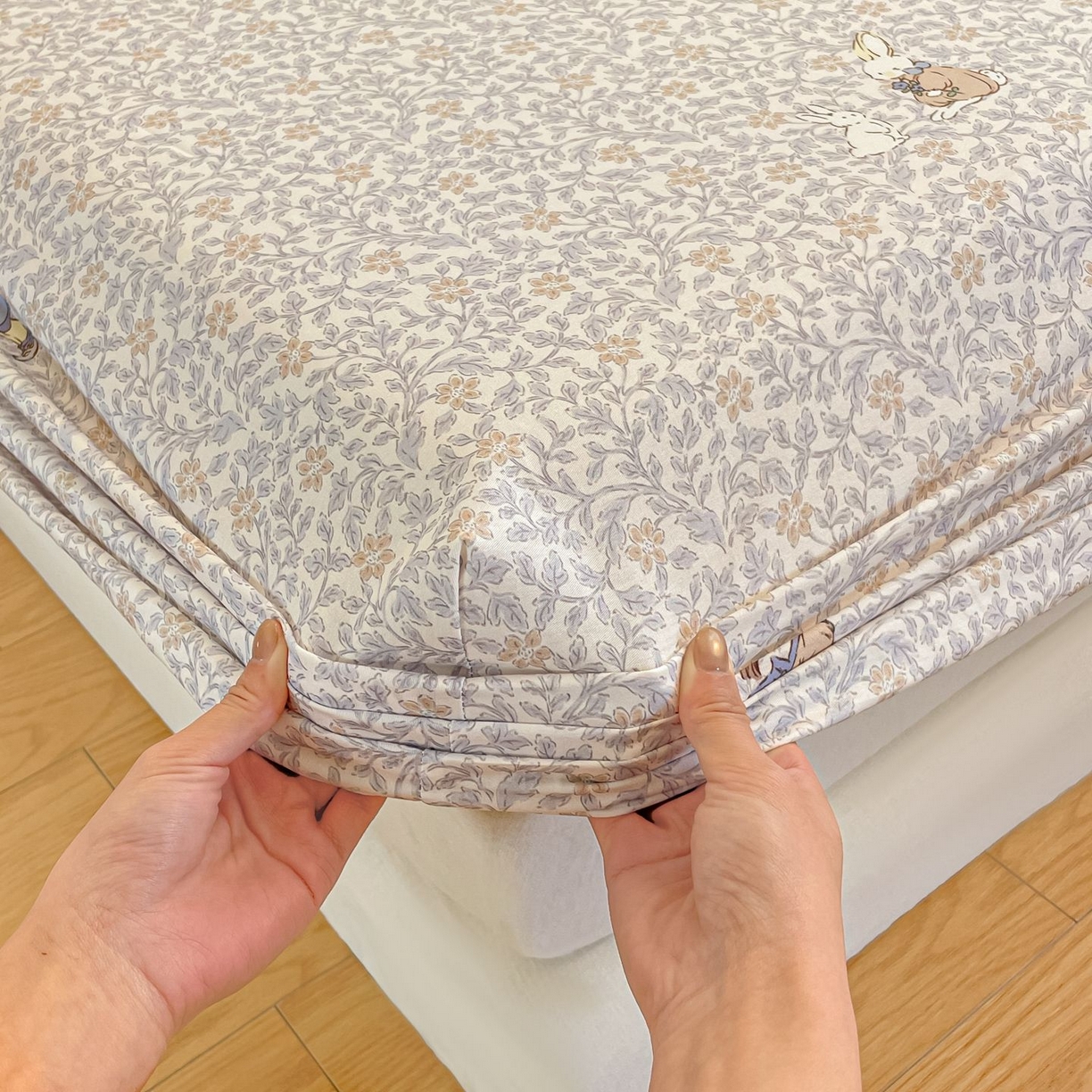 91家纺网 家纺一手货源 找家纺 寻米 2026新款春夏全棉13070印花四件套单品系列-四件套 萌兔花园