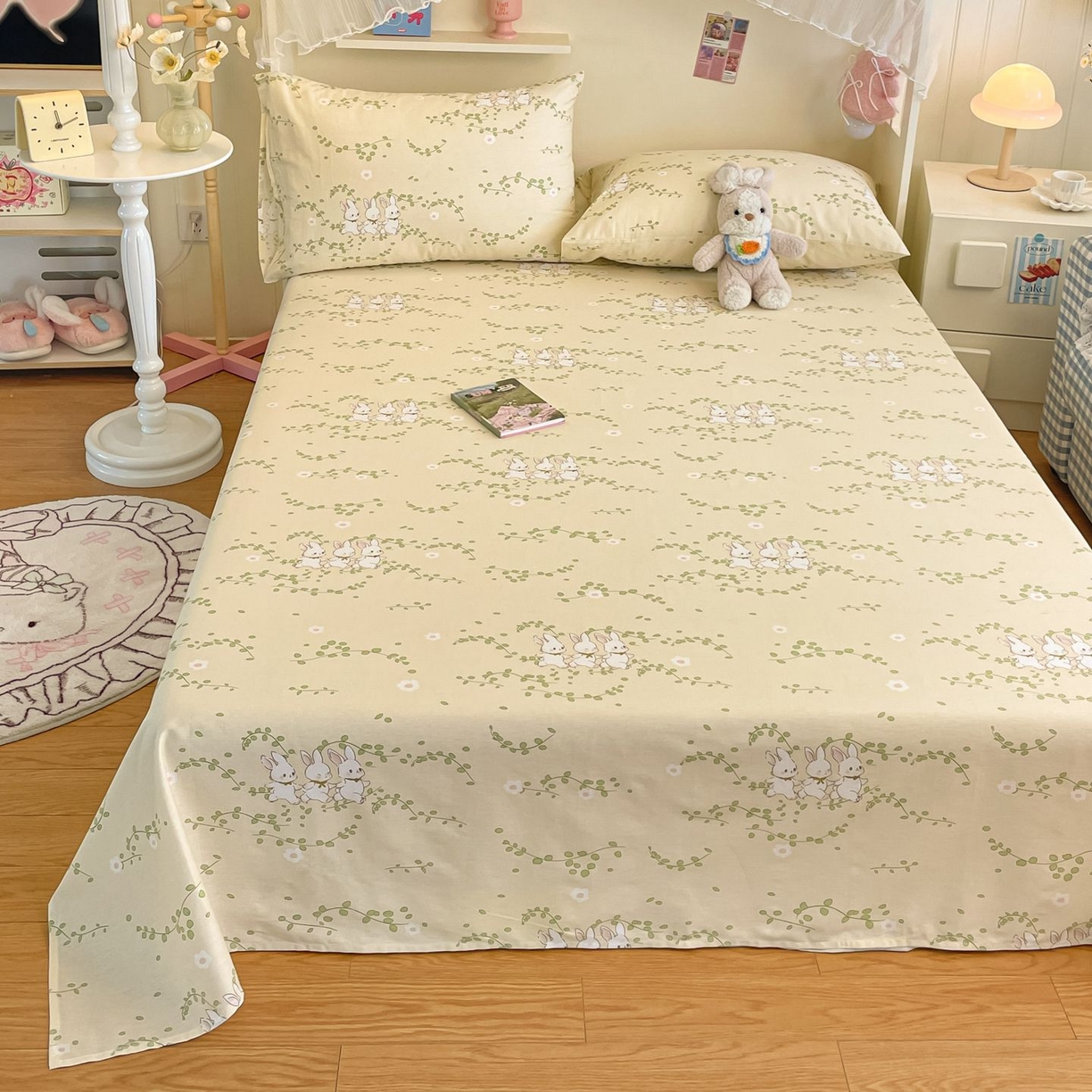 91家纺网 家纺一手货源 找家纺 寻米 2026新款春夏全棉13070印花四件套单品系列-四件套 花园小兔