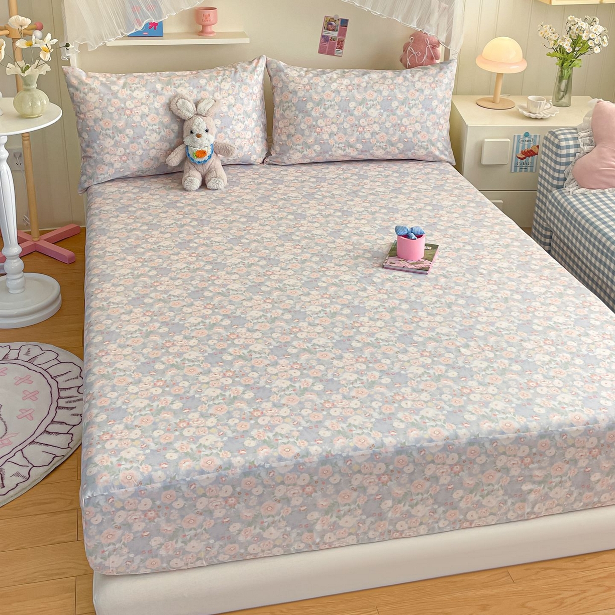 91家纺网 家纺一手货源 找家纺 寻米 2026新款春夏全棉13070印花四件套单品系列-四件套 繁花-粉