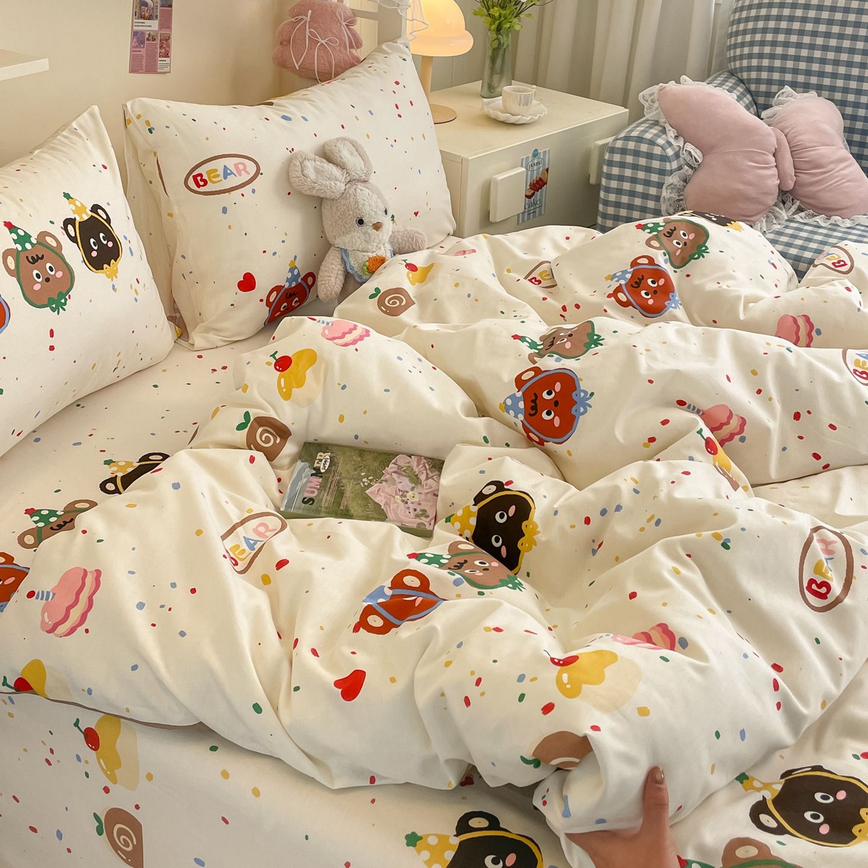 91家纺网 家纺一手货源 找家纺 寻米 2026新款春夏全棉13070印花四件套单品系列-四件套 快乐熊仔