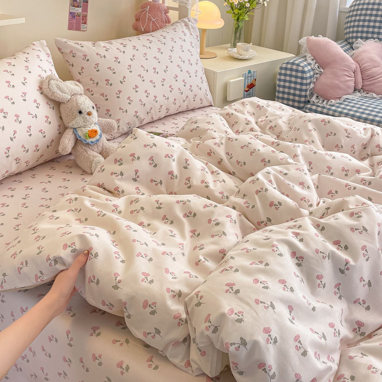 91家纺网 家纺一手货源 找家纺 寻米 2026新款春夏全棉13070印花四件套单品系列-四件套 花漾