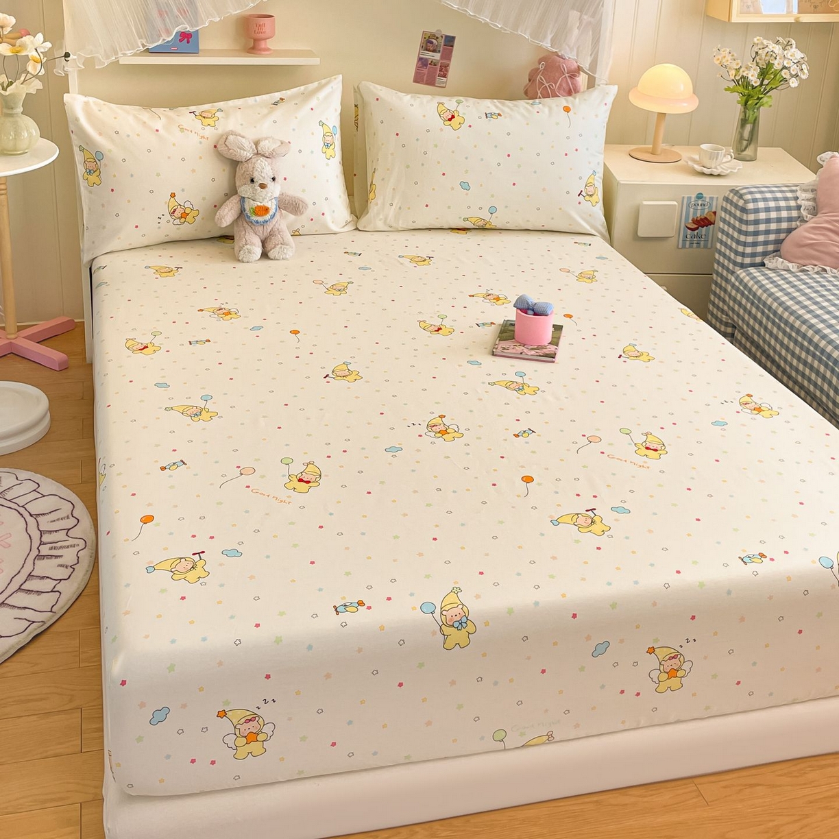 91家纺网 家纺一手货源 找家纺 寻米 2026新款春夏全棉13070印花四件套单品系列-四件套 星星小熊