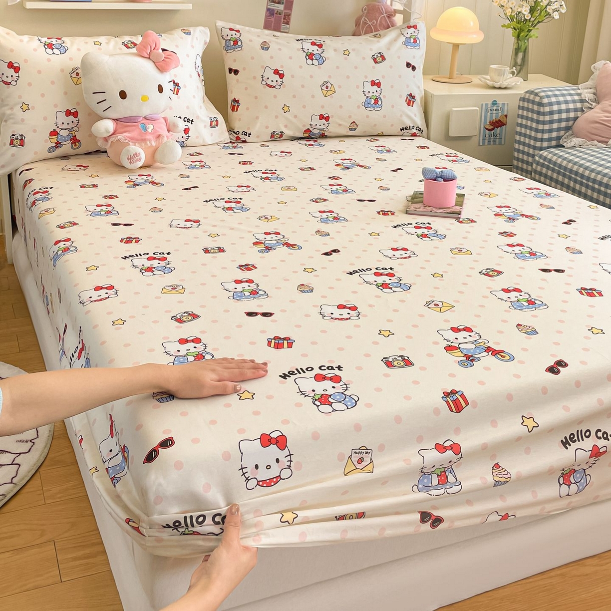 91家纺网 家纺一手货源 找家纺 寻米 2026新款春夏全棉13070印花四件套单品系列-四件套 快乐小喵