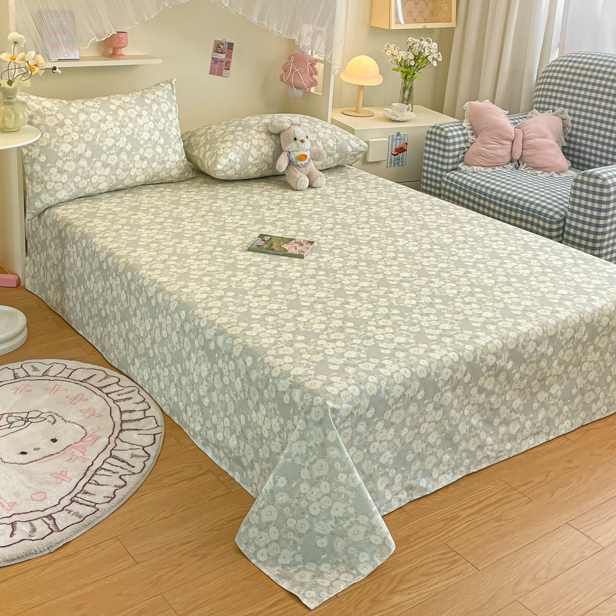 91家纺网 家纺一手货源 找家纺 寻米 2026新款春夏全棉13070印花四件套单品系列-四件套 繁花-绿