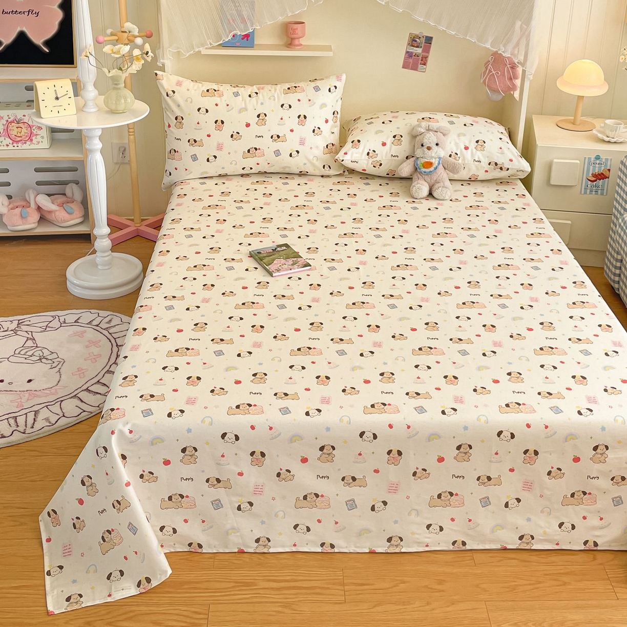 91家纺网 家纺一手货源 找家纺 寻米 2026新款春夏全棉13070印花四件套单品系列-四件套 奶酪小狗