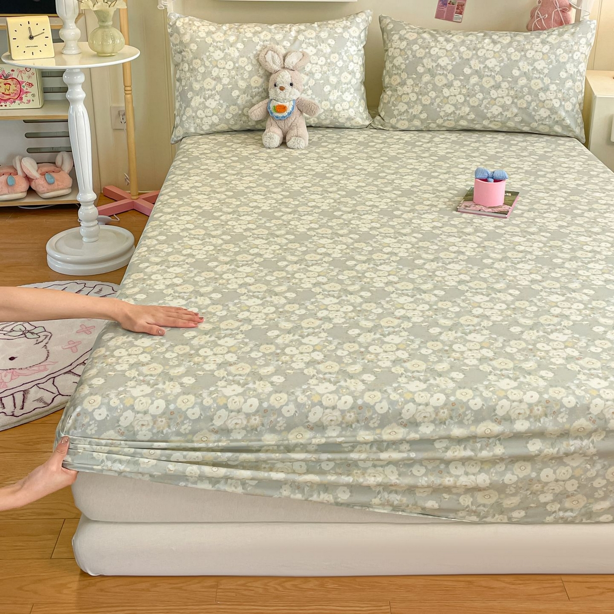 91家纺网 家纺一手货源 找家纺 寻米 2026新款春夏全棉13070印花四件套单品系列-四件套 繁花-绿